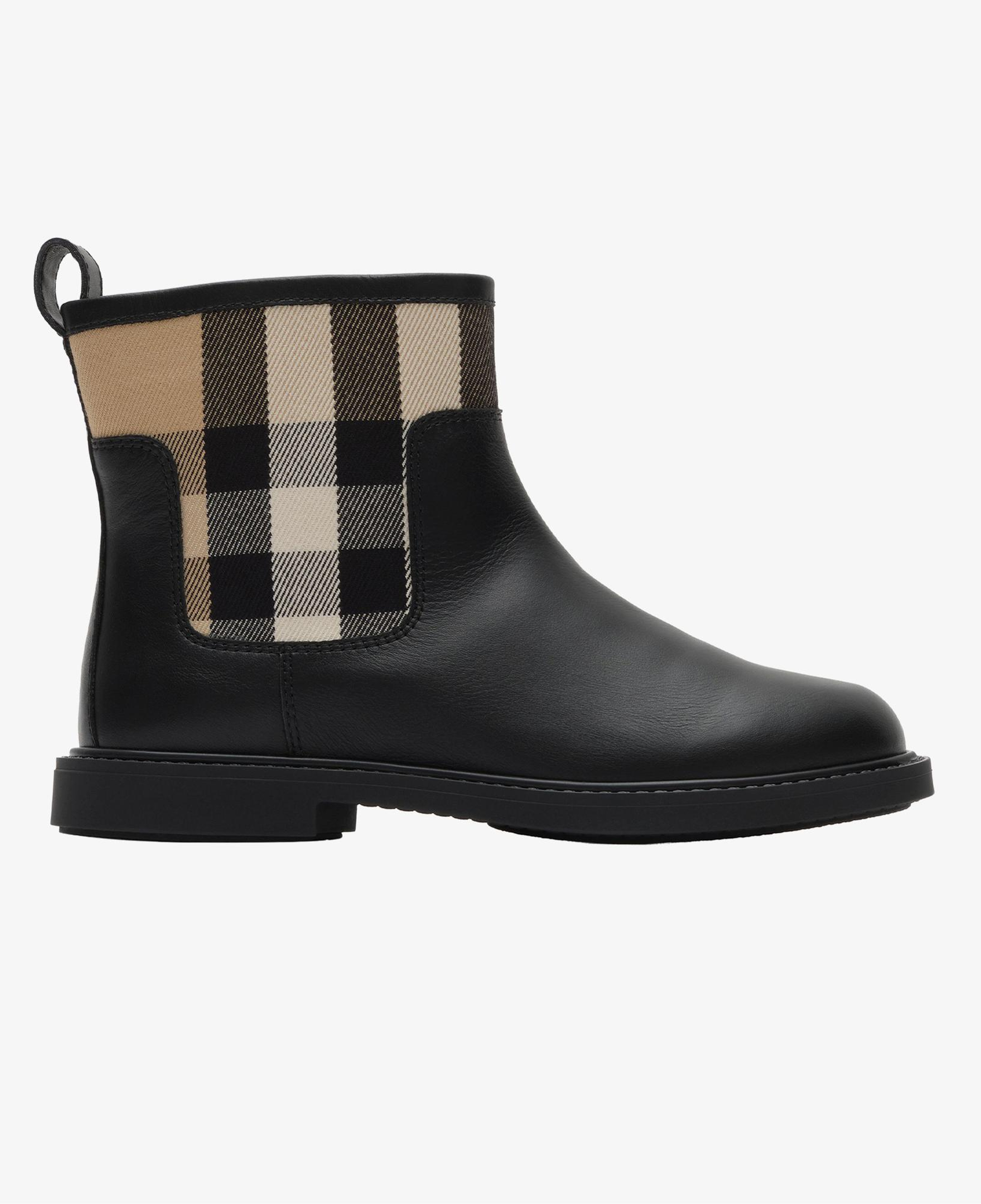 Burberry Check Panel Leather Çocuk Siyah Bot