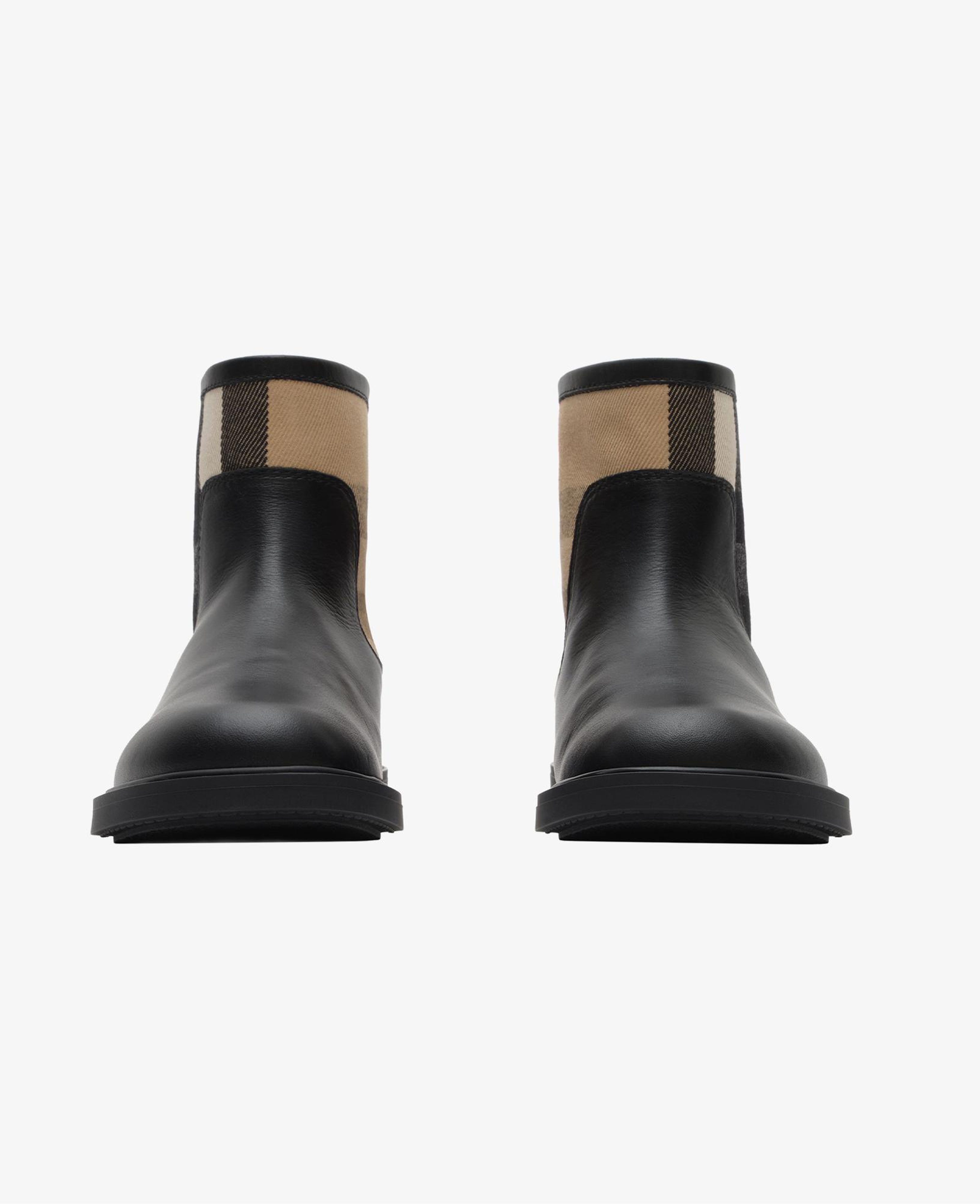 Burberry Check Panel Leather Çocuk Siyah Bot