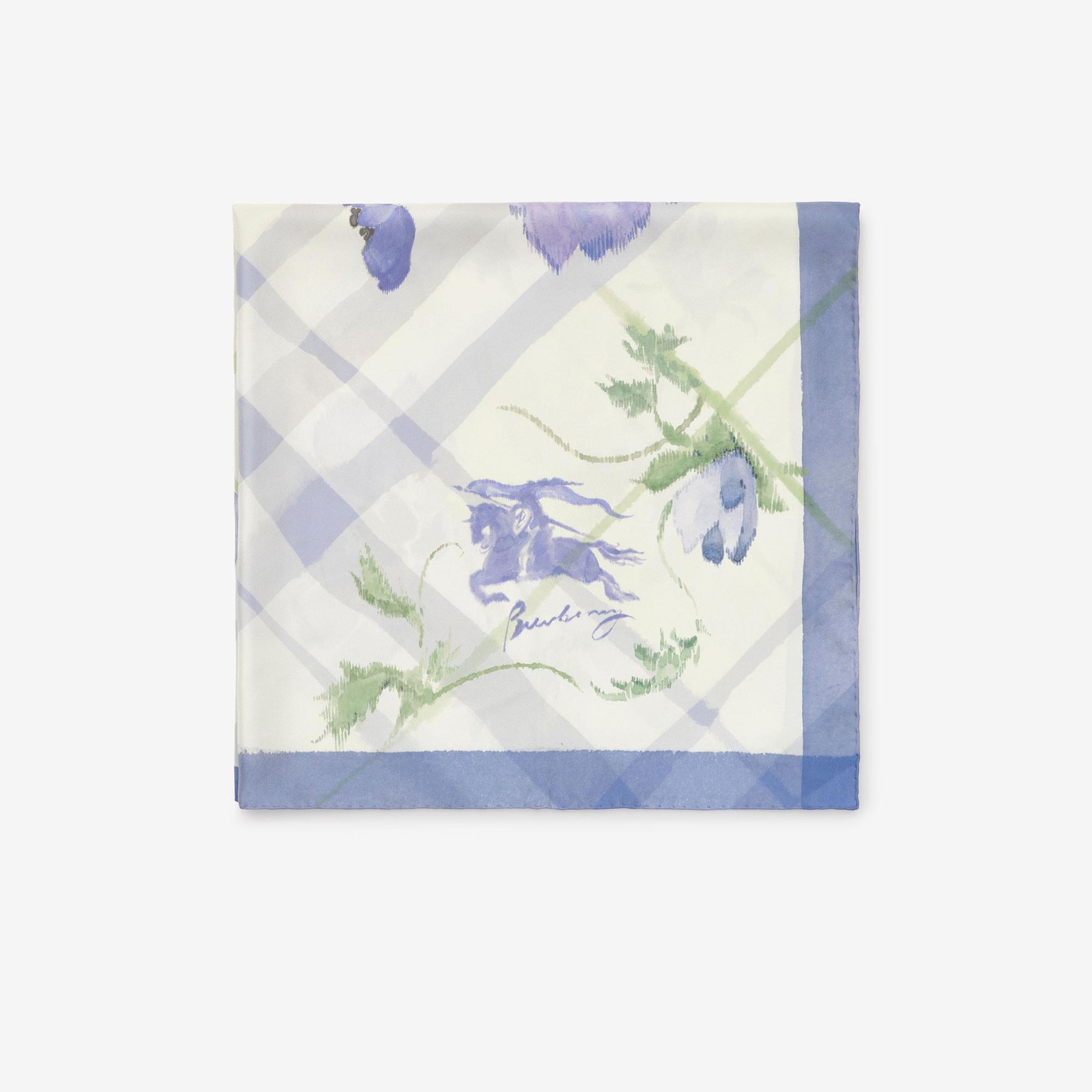 Burberry Watercolour Check Silk Kadın Mavi Eşarp