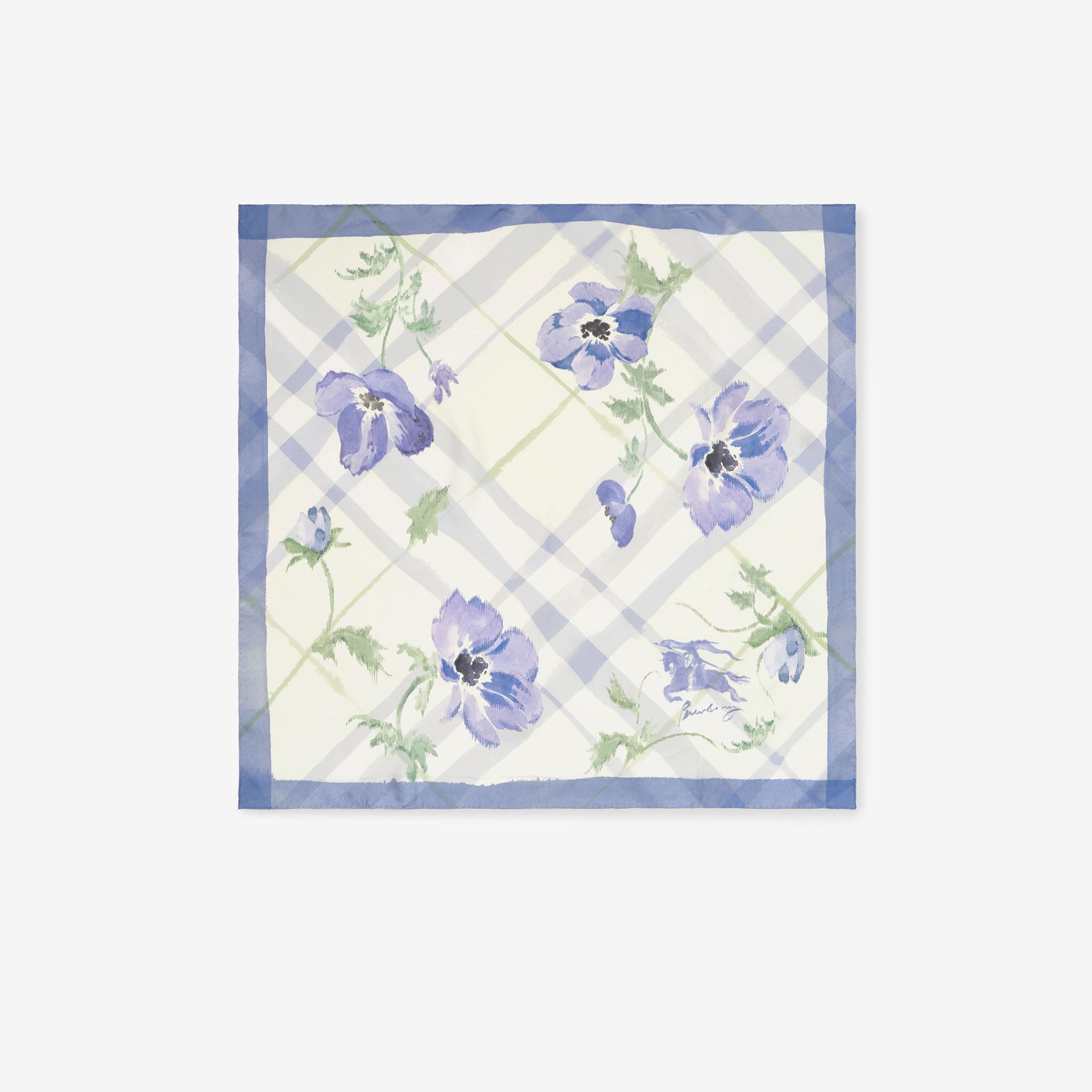 Burberry Watercolour Check Silk Kadın Mavi Eşarp