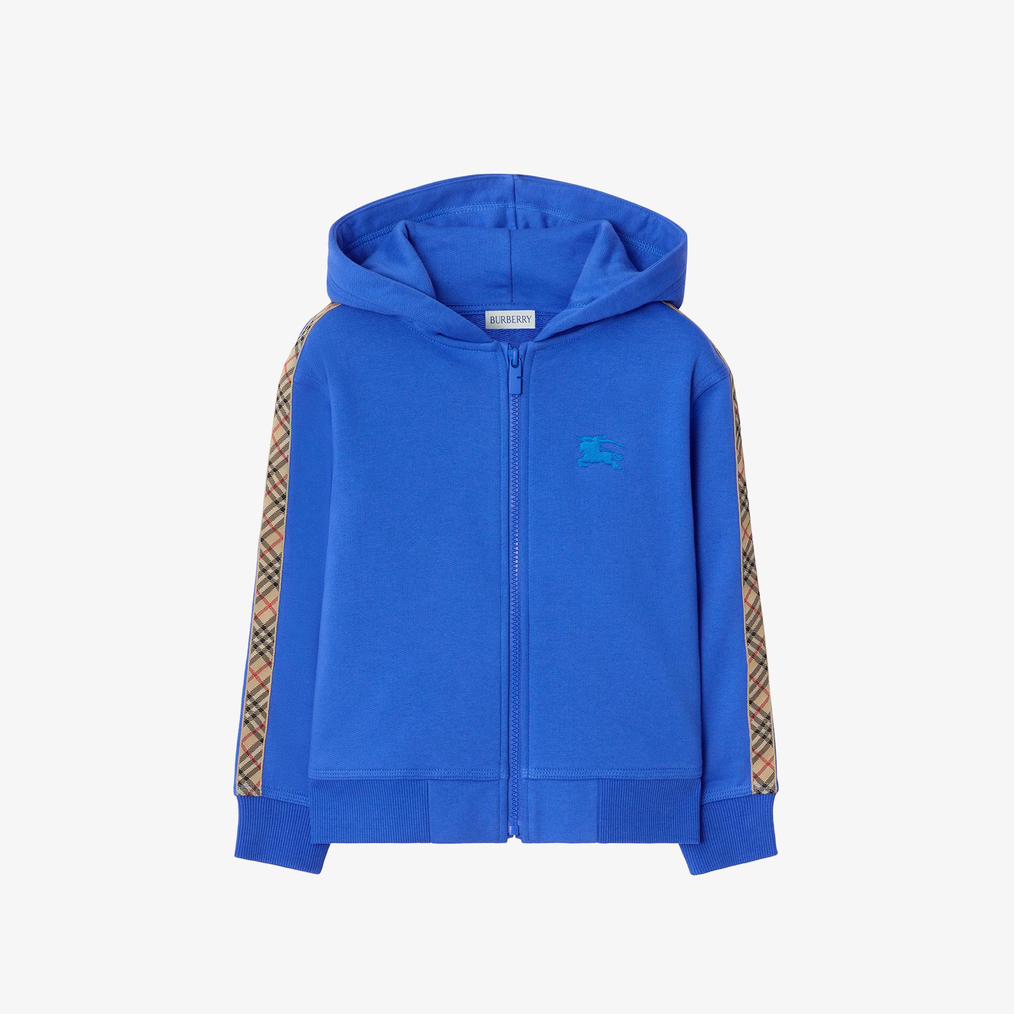 Burberry Check Trim Cotton Zip Çocuk Mavi Hoodie