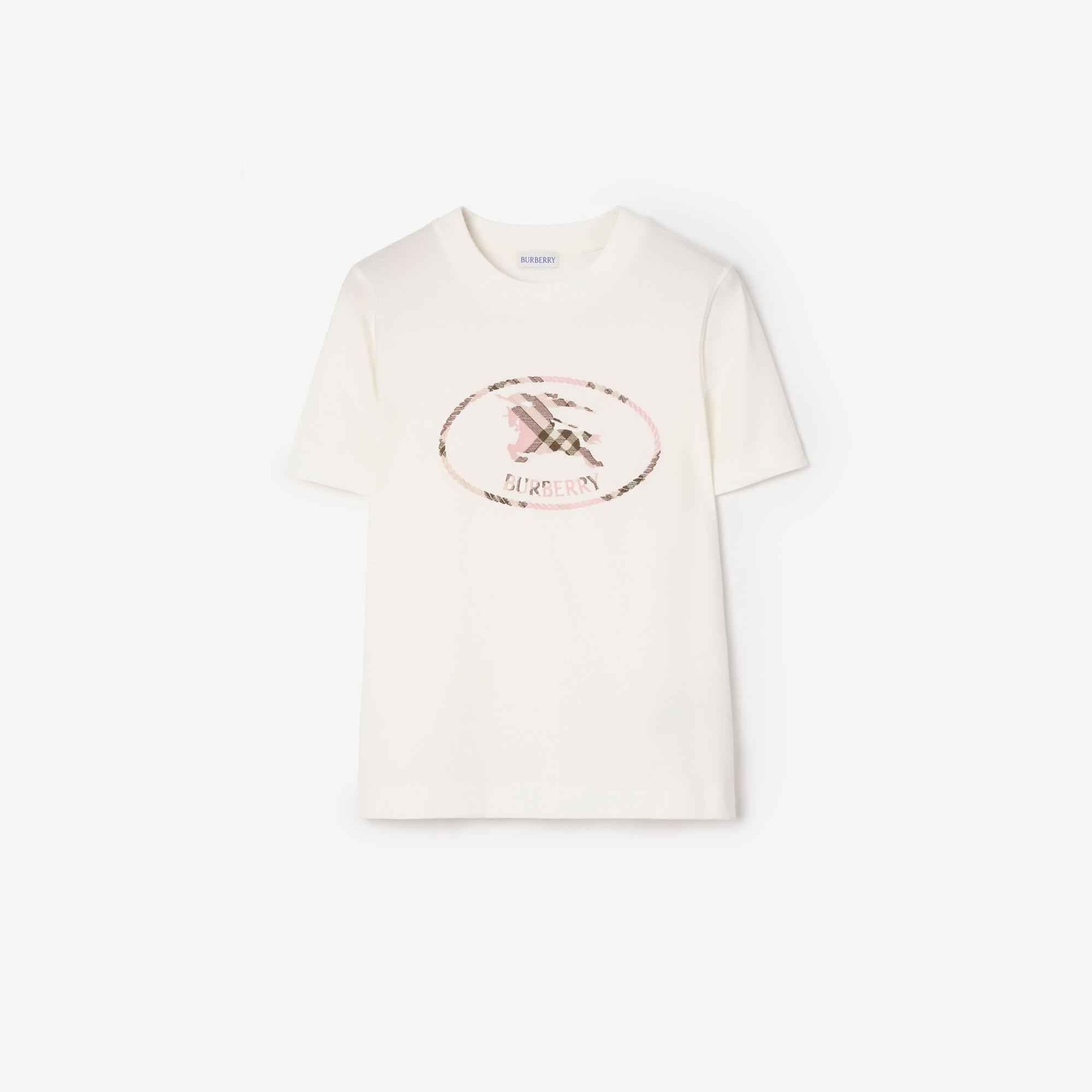 Burberry Check Knight Stamp Cotton Kadın Beyaz T-Shirt