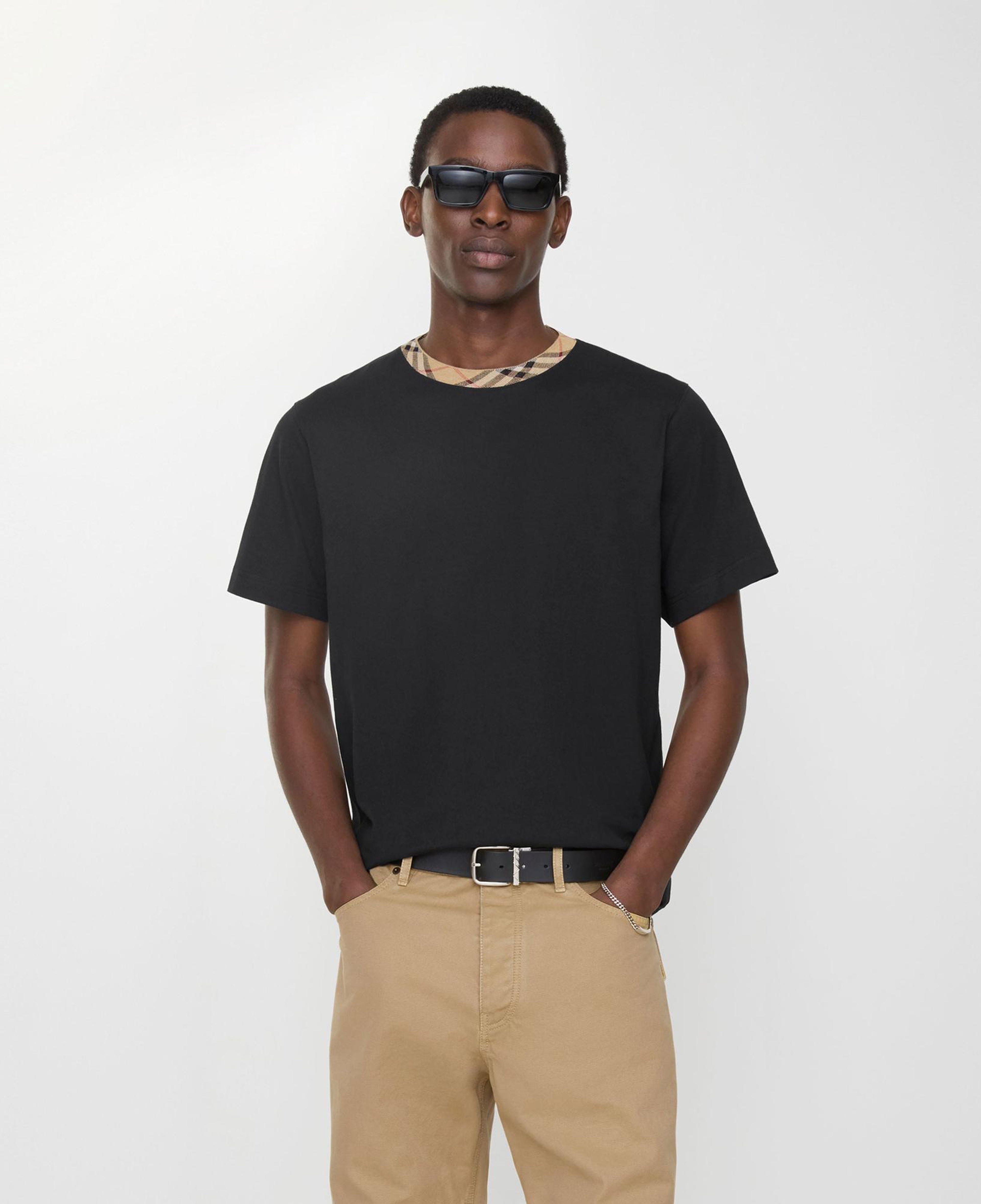 Burberry Check Trim Cotton Erkek Siyah T-Shirt