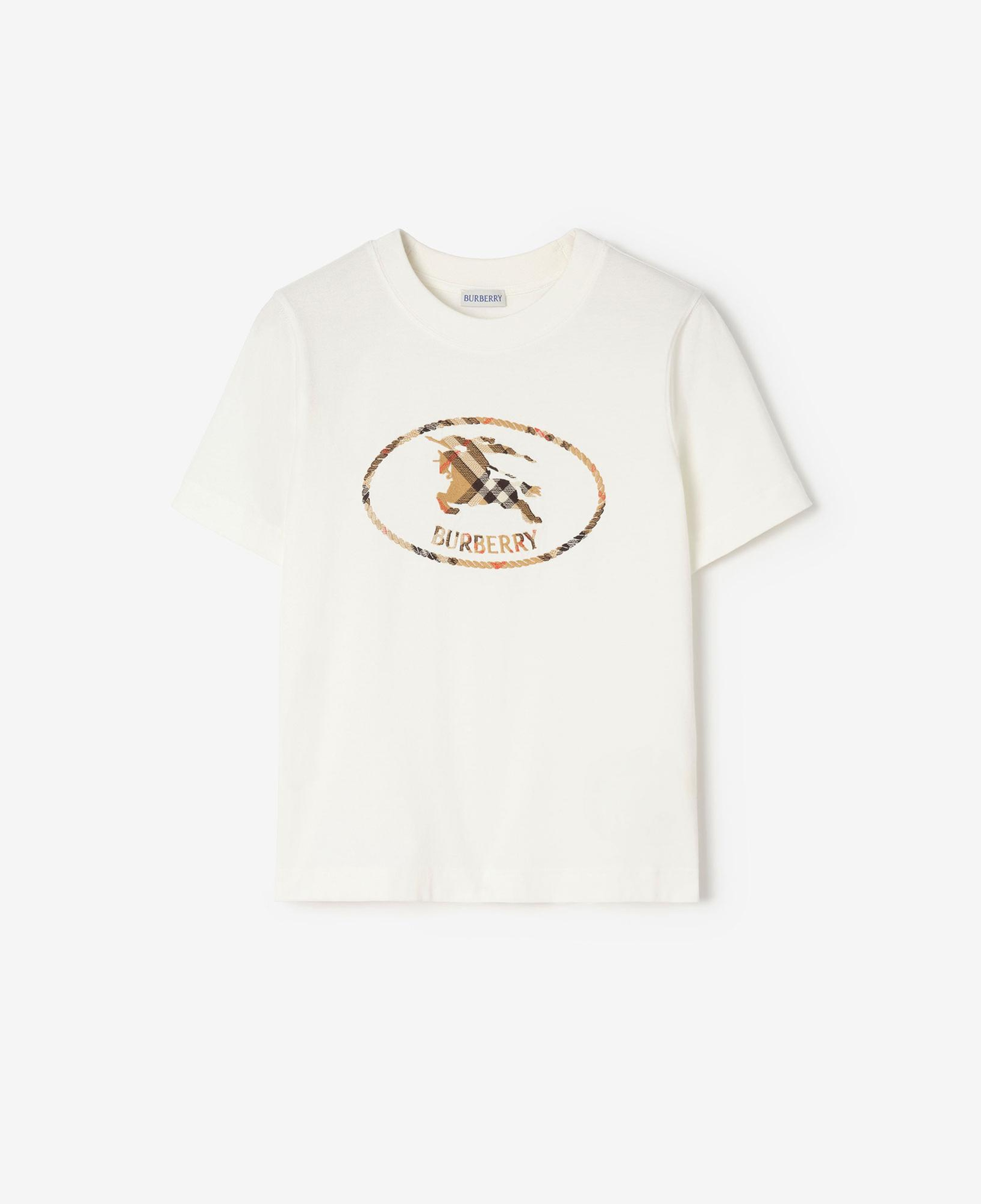 Burberry Check Knight Stamp Cotton Kadın Beyaz T-Shirt