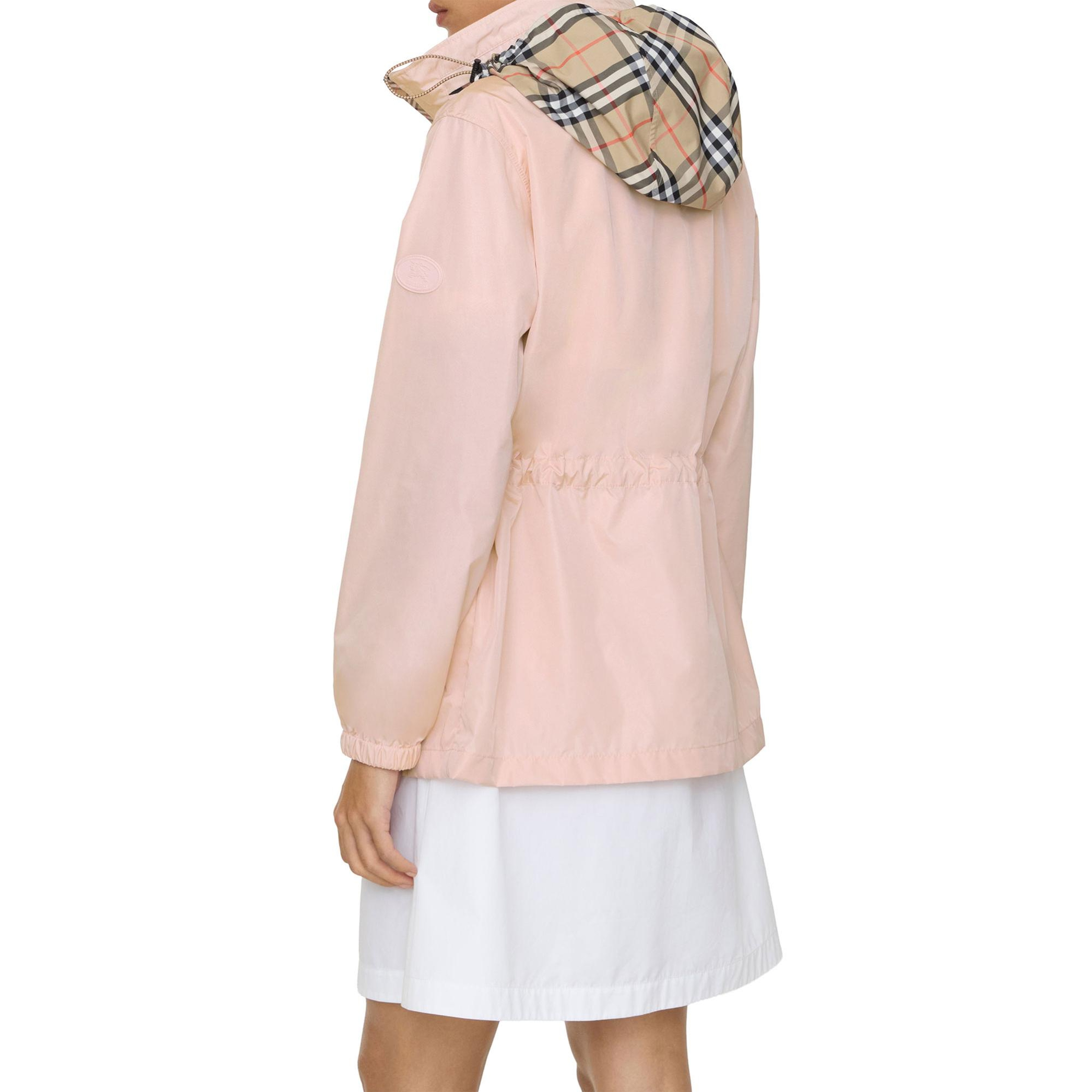 Burberry Short Checker-Tape Nylon Kadın Pembe Parka