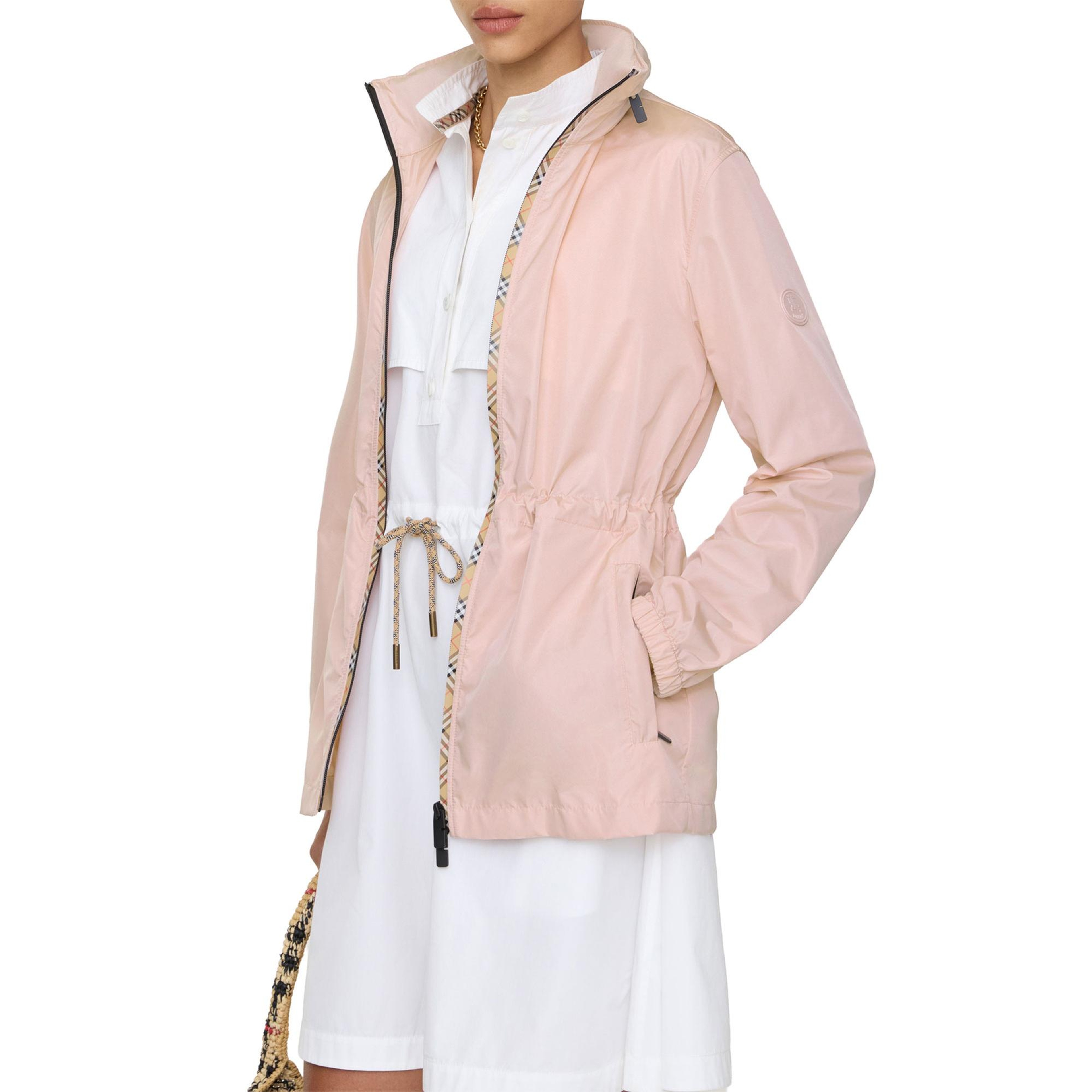 Burberry Short Checker-Tape Nylon Kadın Pembe Parka