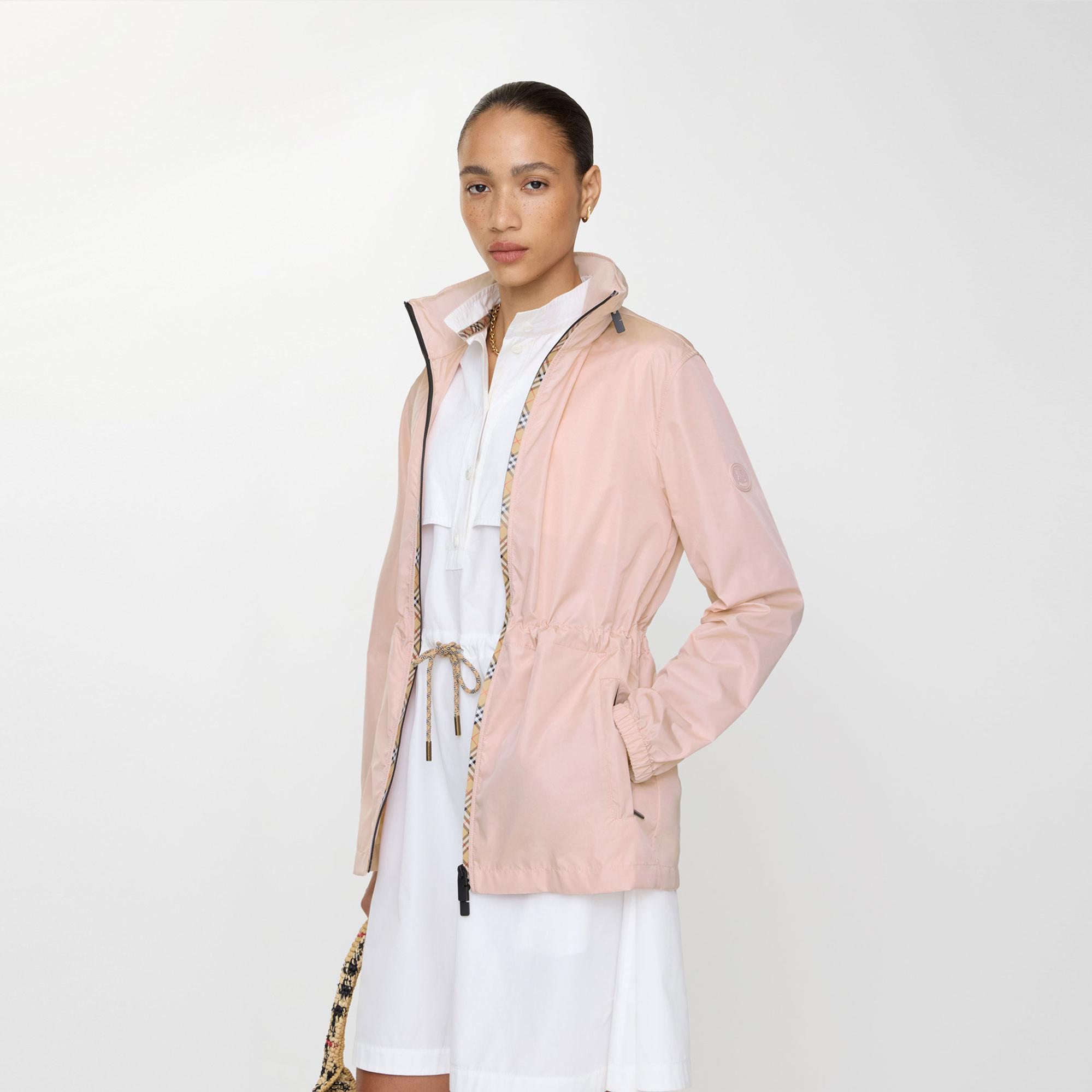 Burberry Short Checker-Tape Nylon Kadın Pembe Parka