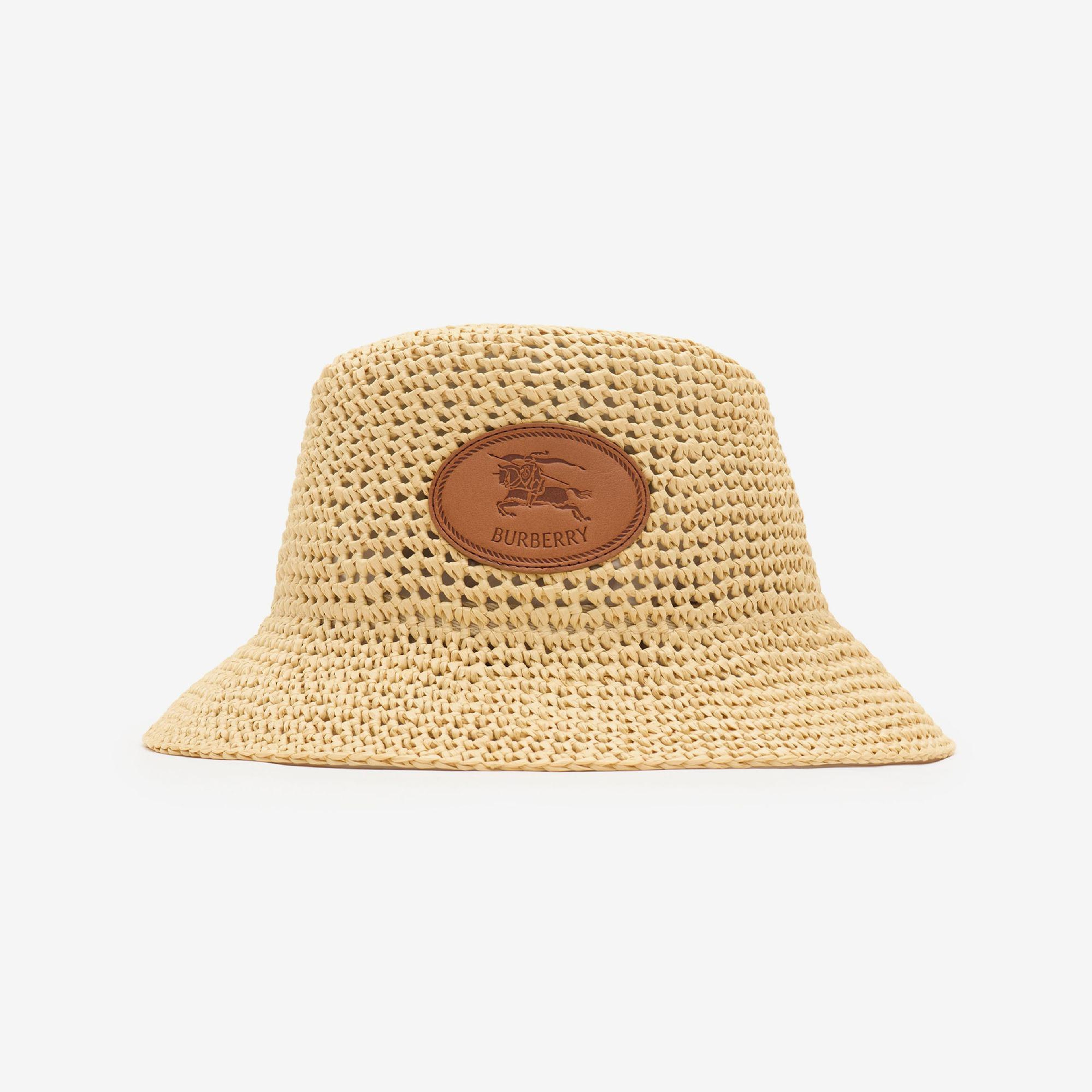 Burberry Knight Stamp Raffia-Effect Bucket Erkek Krem Şapka