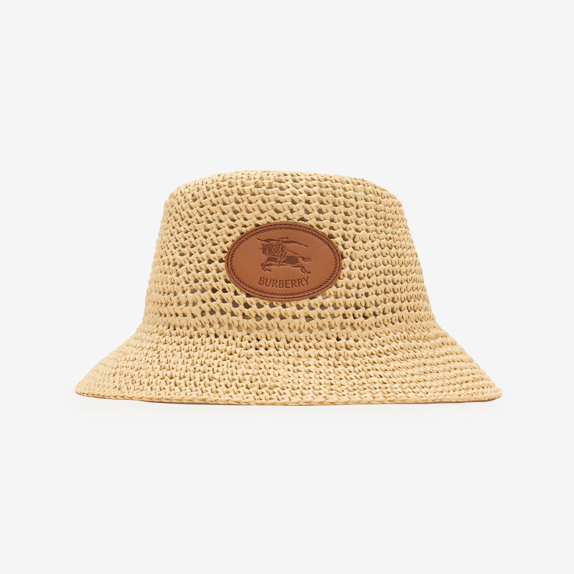 Burberry Knight Stamp Raffia-Effect Bucket Erkek Krem Şapka