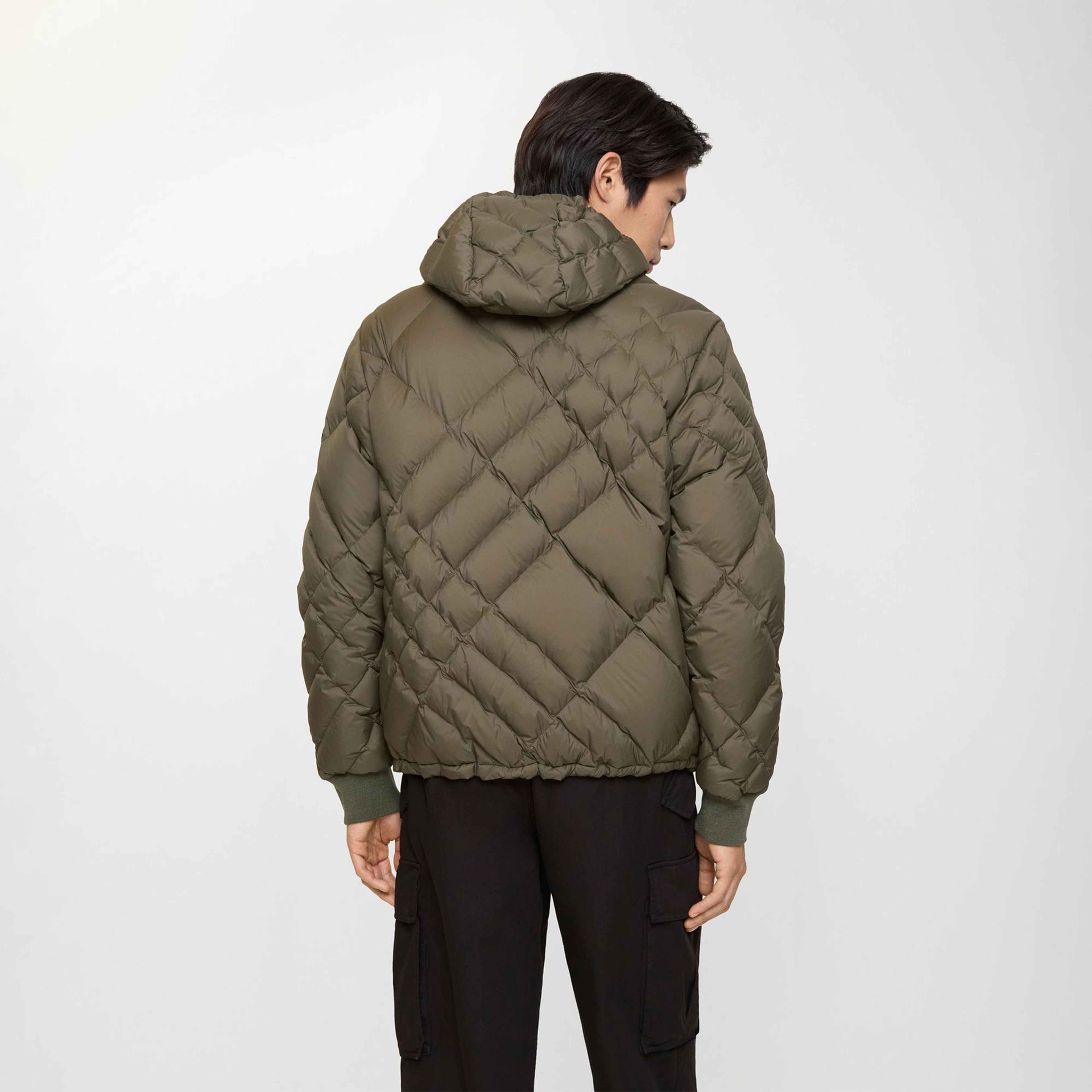 Burberry Check-Stitch Nylon Doversgreen Puffer Erkek Haki Mont
