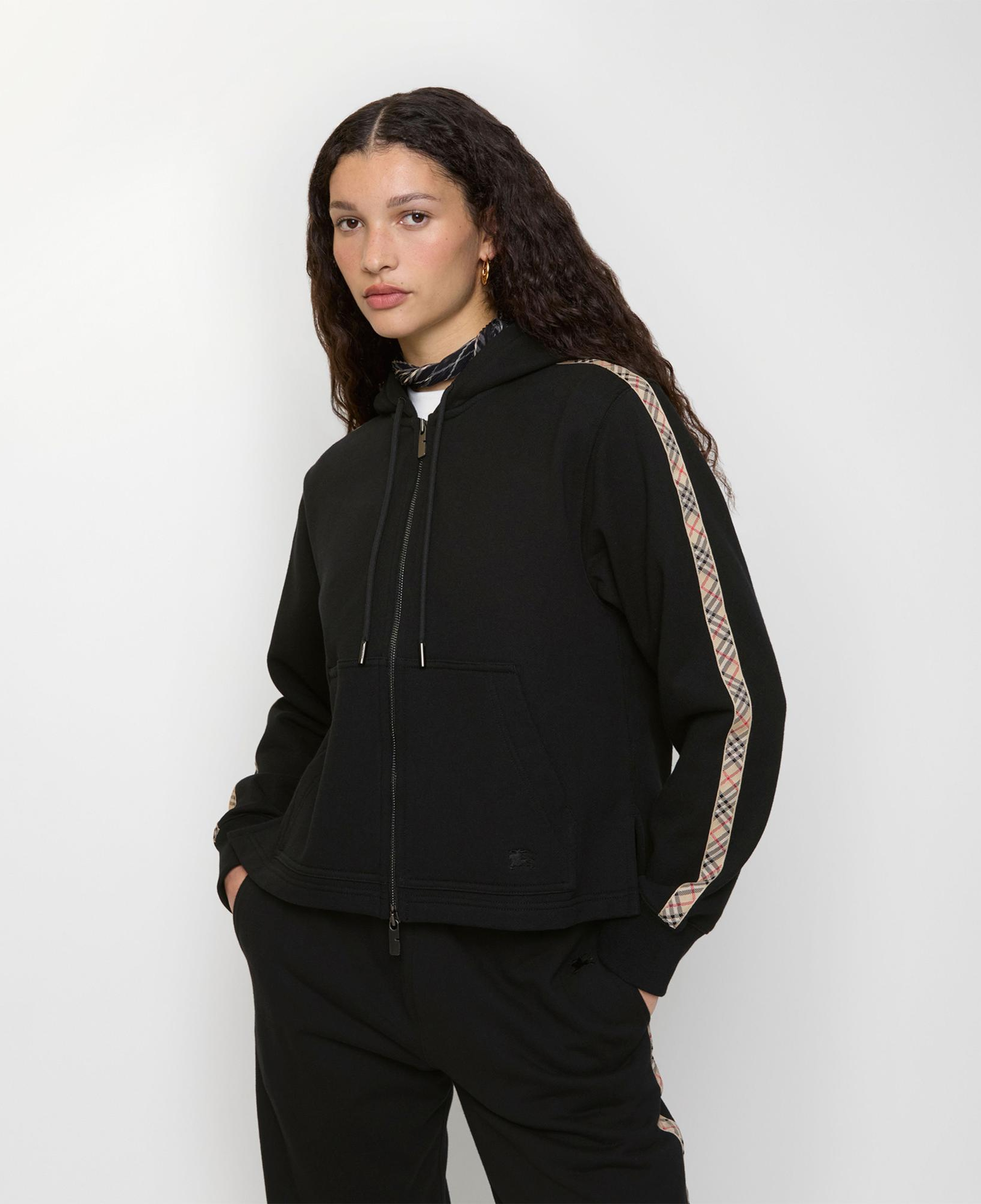 Burberry Check Trim Cotton Zip Kadın Siyah Hoodie