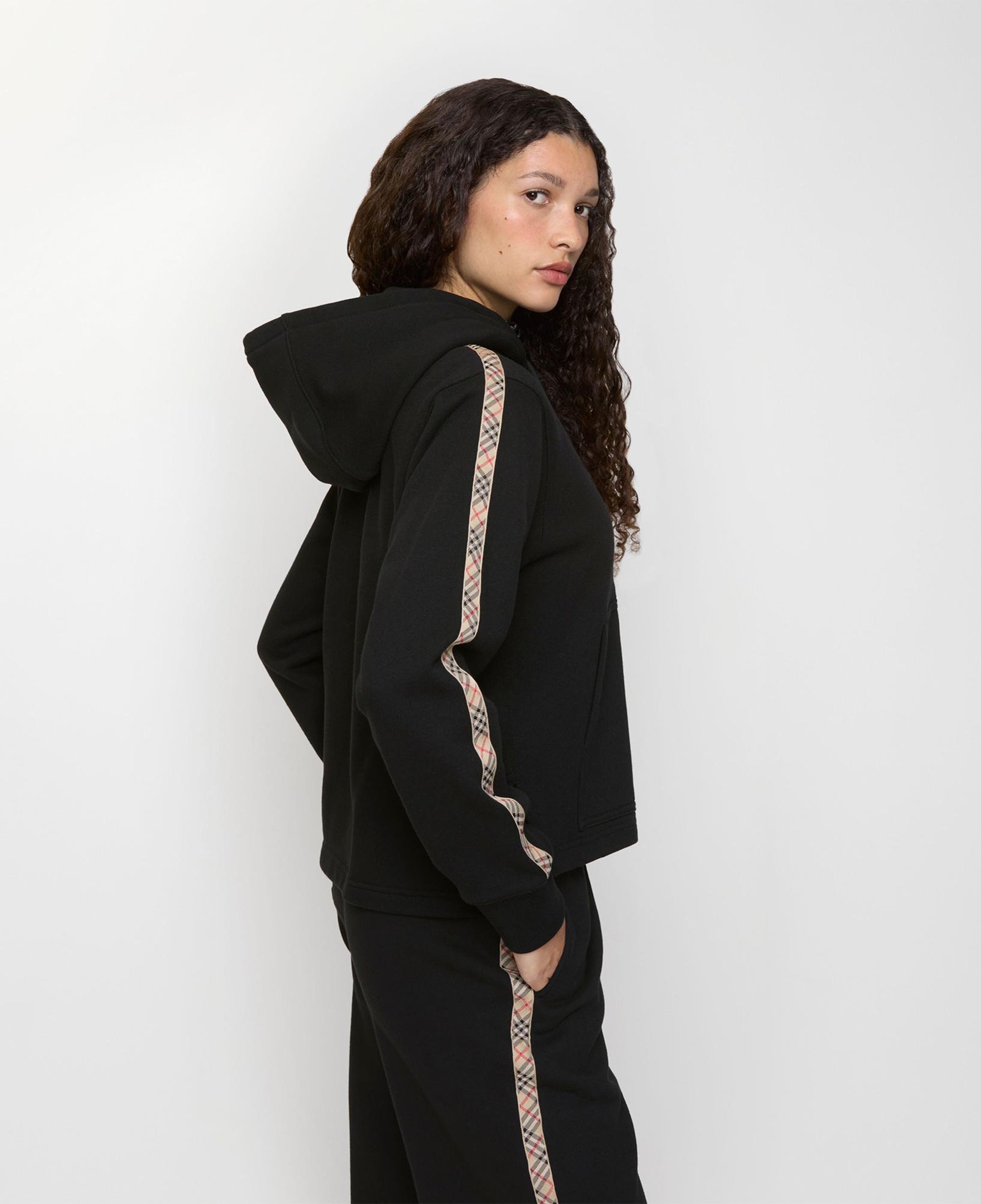 Burberry Check Trim Cotton Zip Kadın Siyah Hoodie