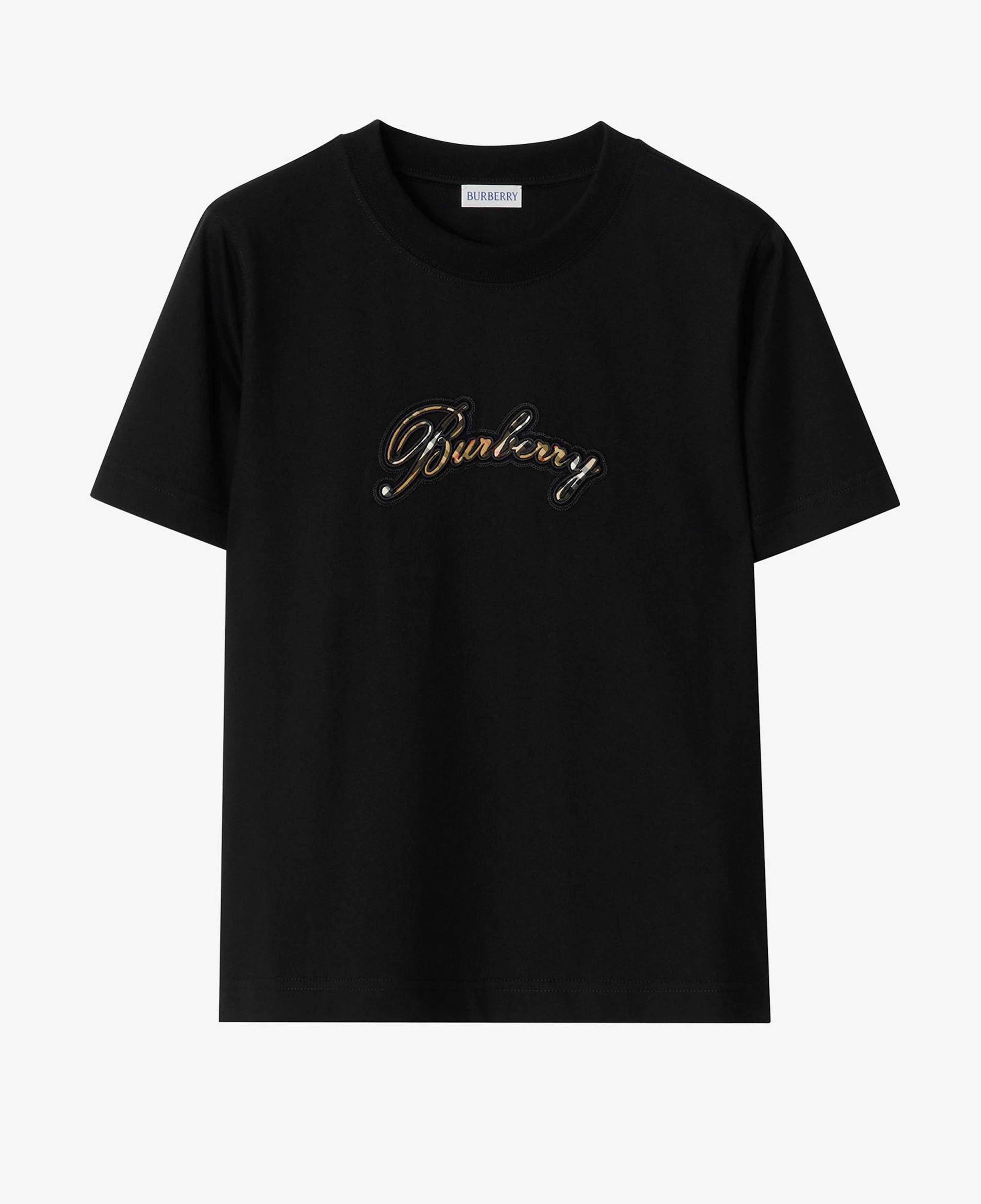 Burberry Check Cursive Logo Cotton Kadın Siyah T-Shirt