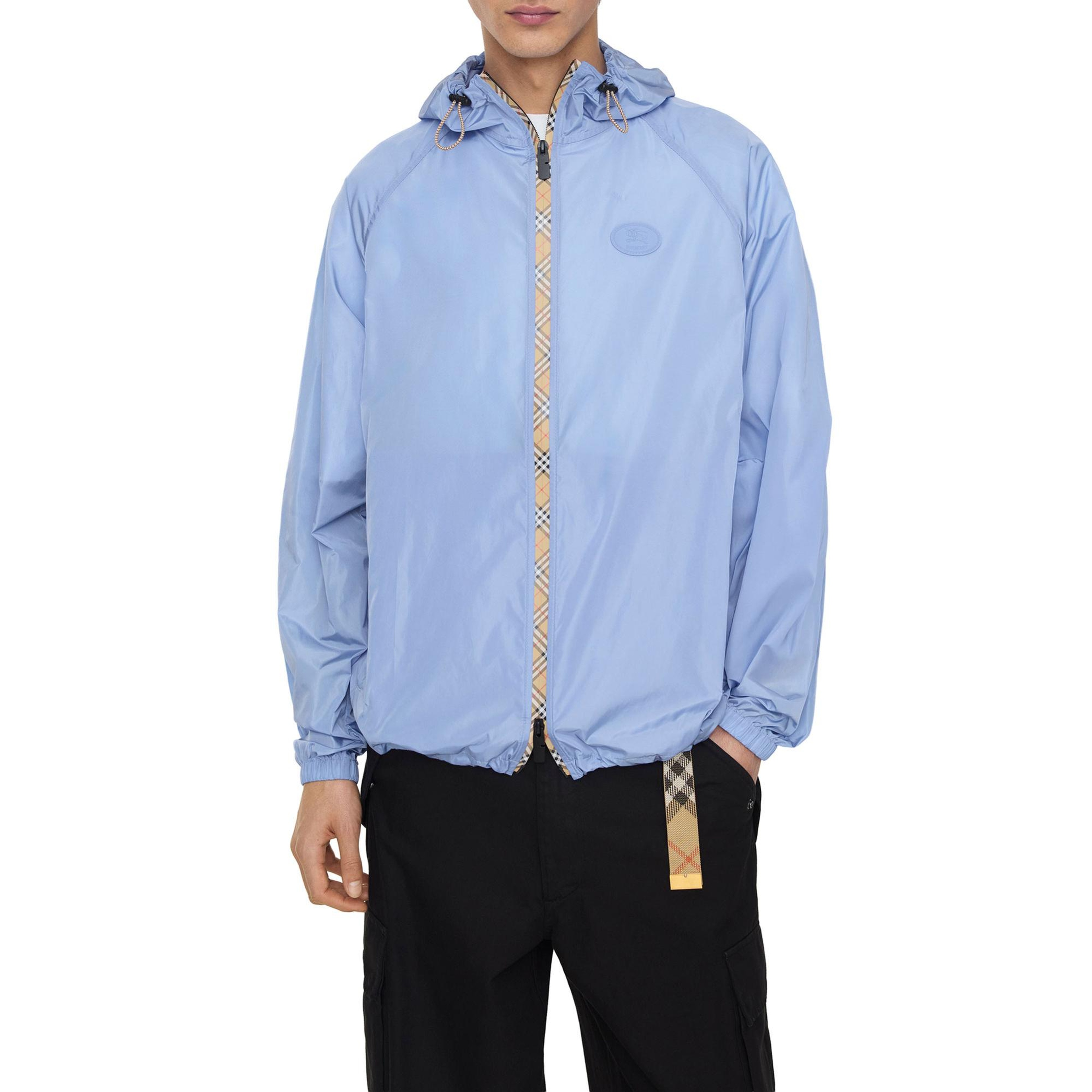 Burberry Checker-Tape Nylon Hooded Erkek Mavi Mont