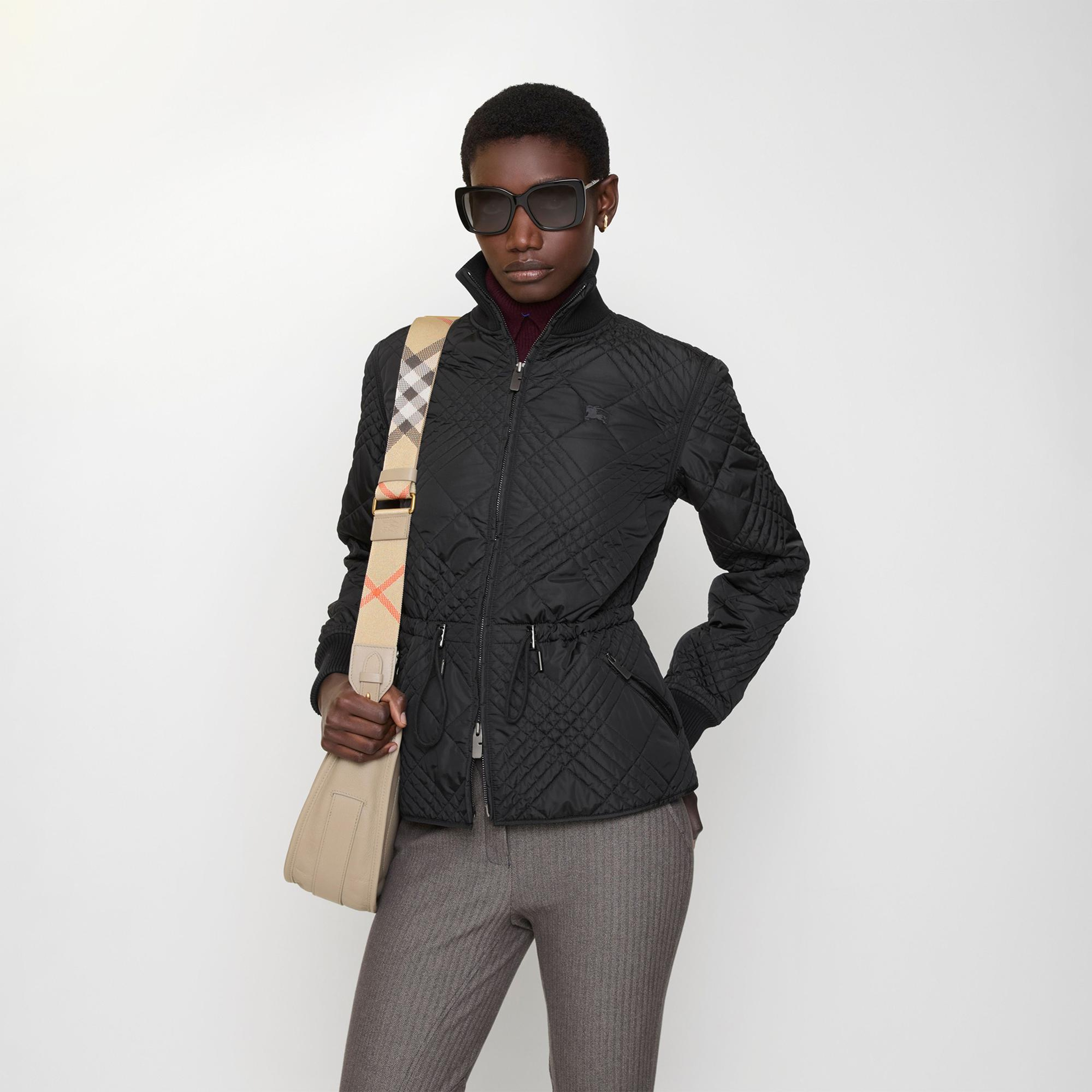 Burberry Micro Check-Stitch Nylon Wakerley Kadın Siyah Mont