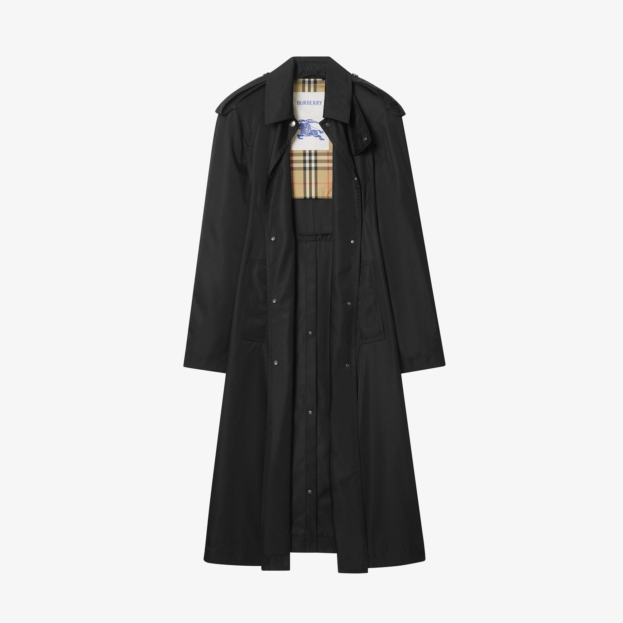 Burberry Long Nylon Hooded Car Kadın Siyah Pardesü