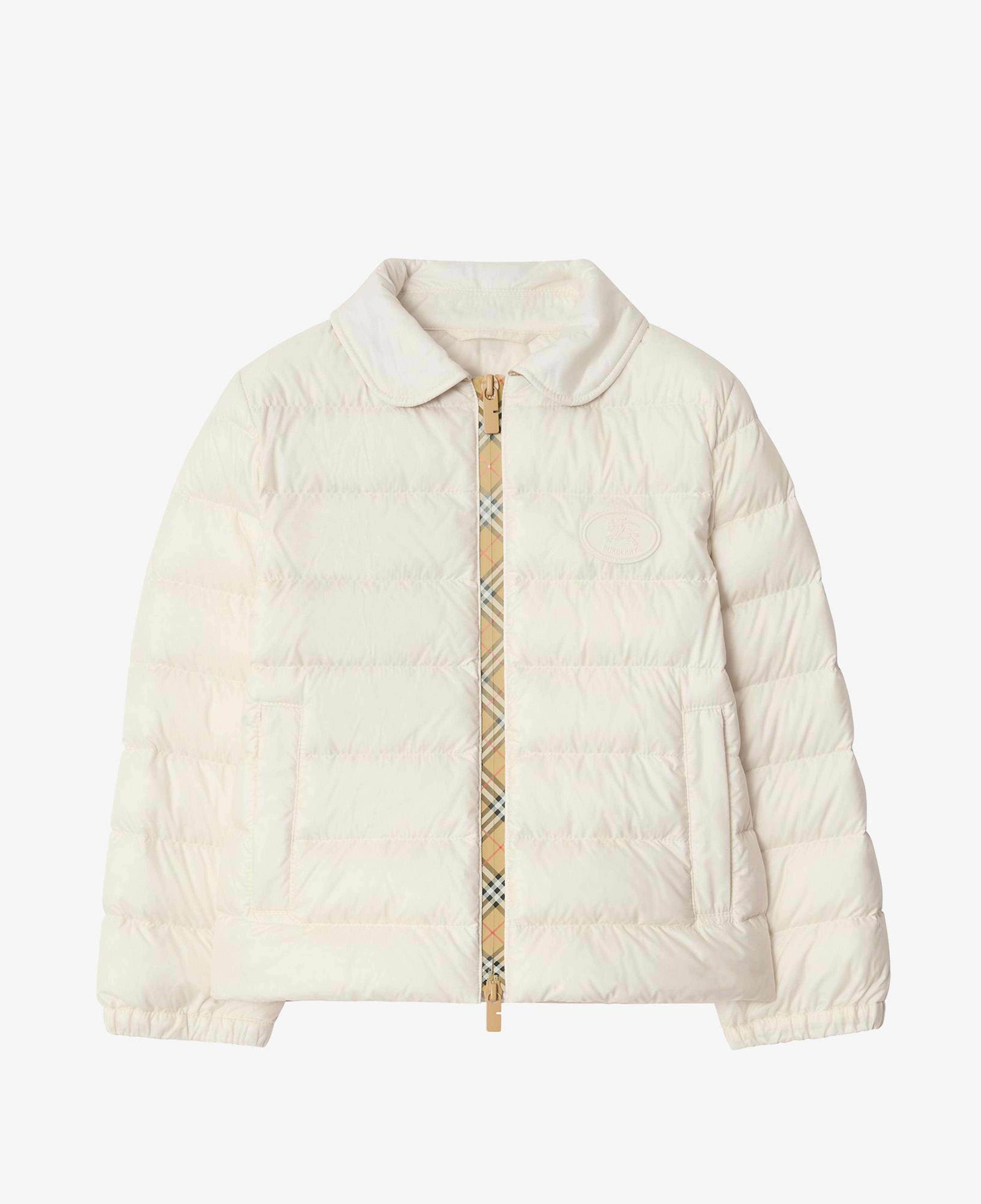 Burberry Checker-Tape Nylon Puffer Çocuk Beyaz Mont