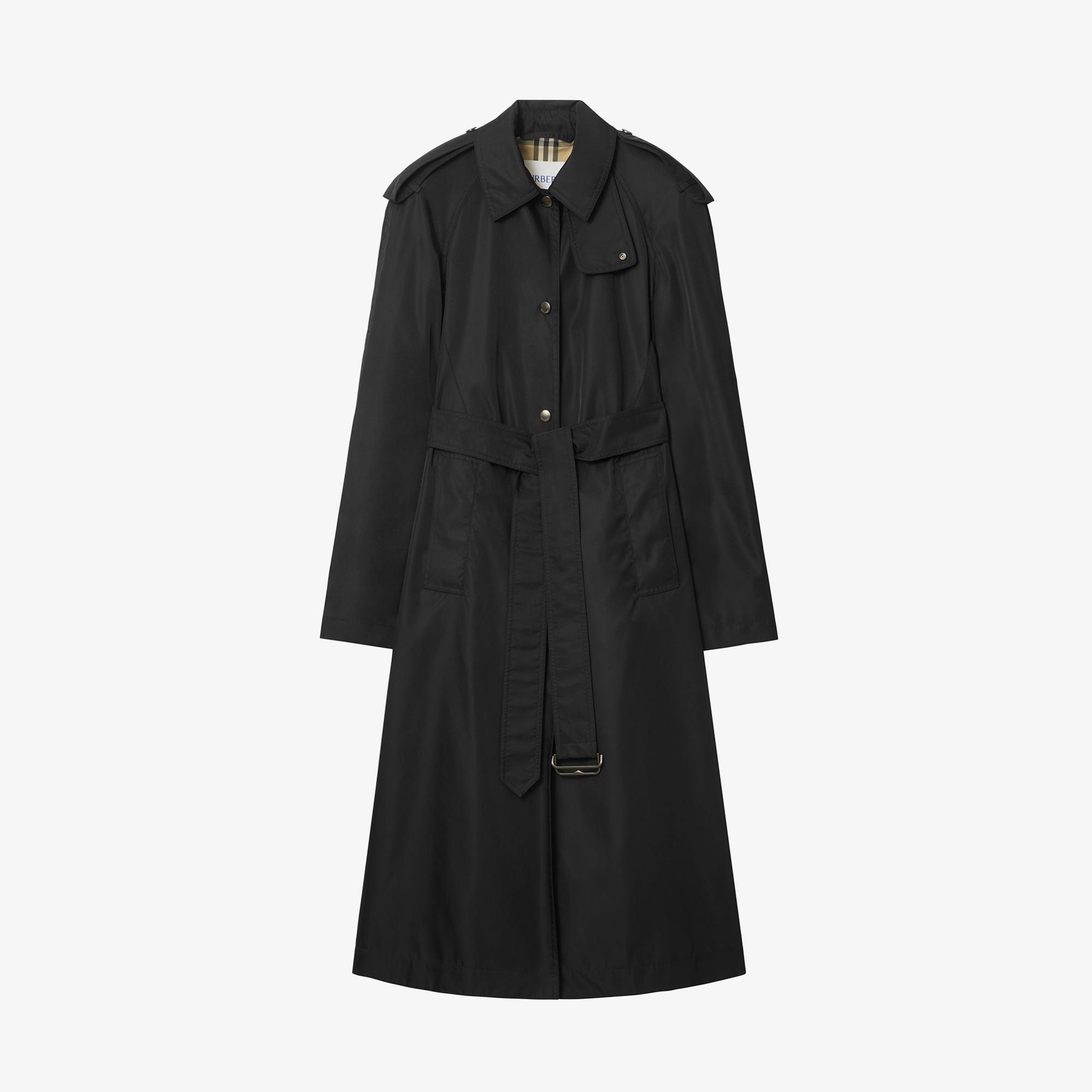 Burberry Long Nylon Hooded Car Kadın Siyah Pardesü