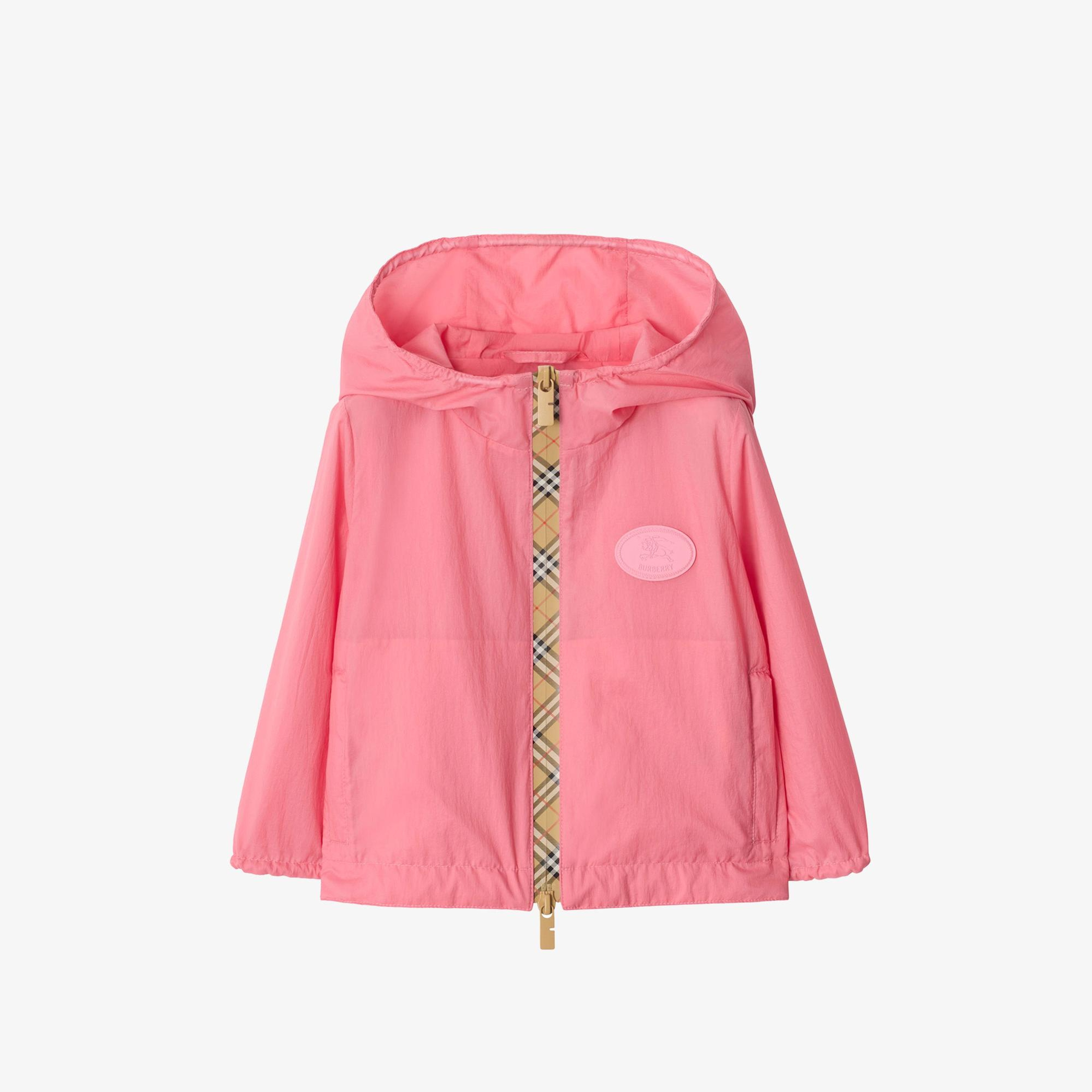Burberry Checker-Tape Nylon Hooded Çocuk Pembe Mont
