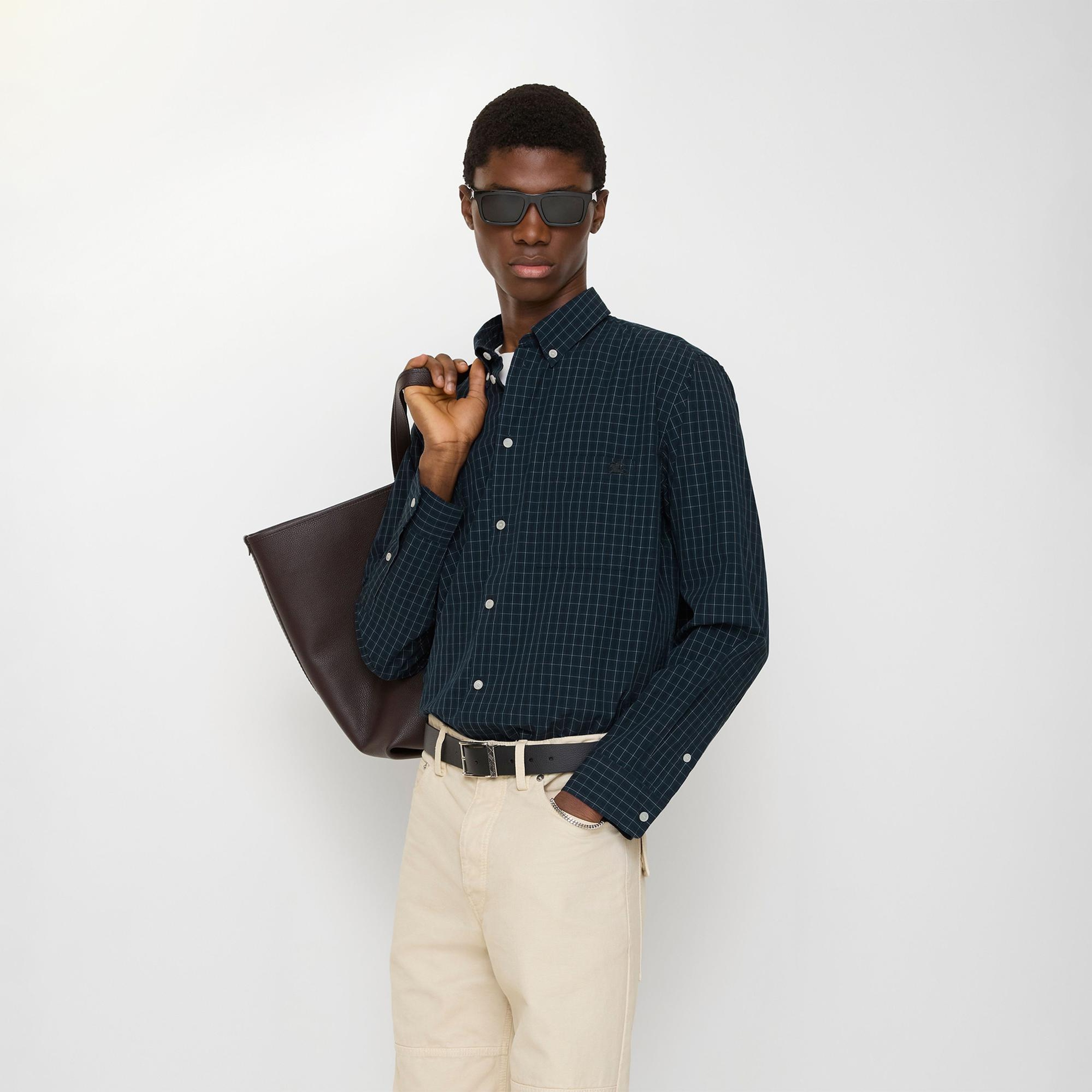 Burberry Check Cotton Erkek Mavi Gömlek