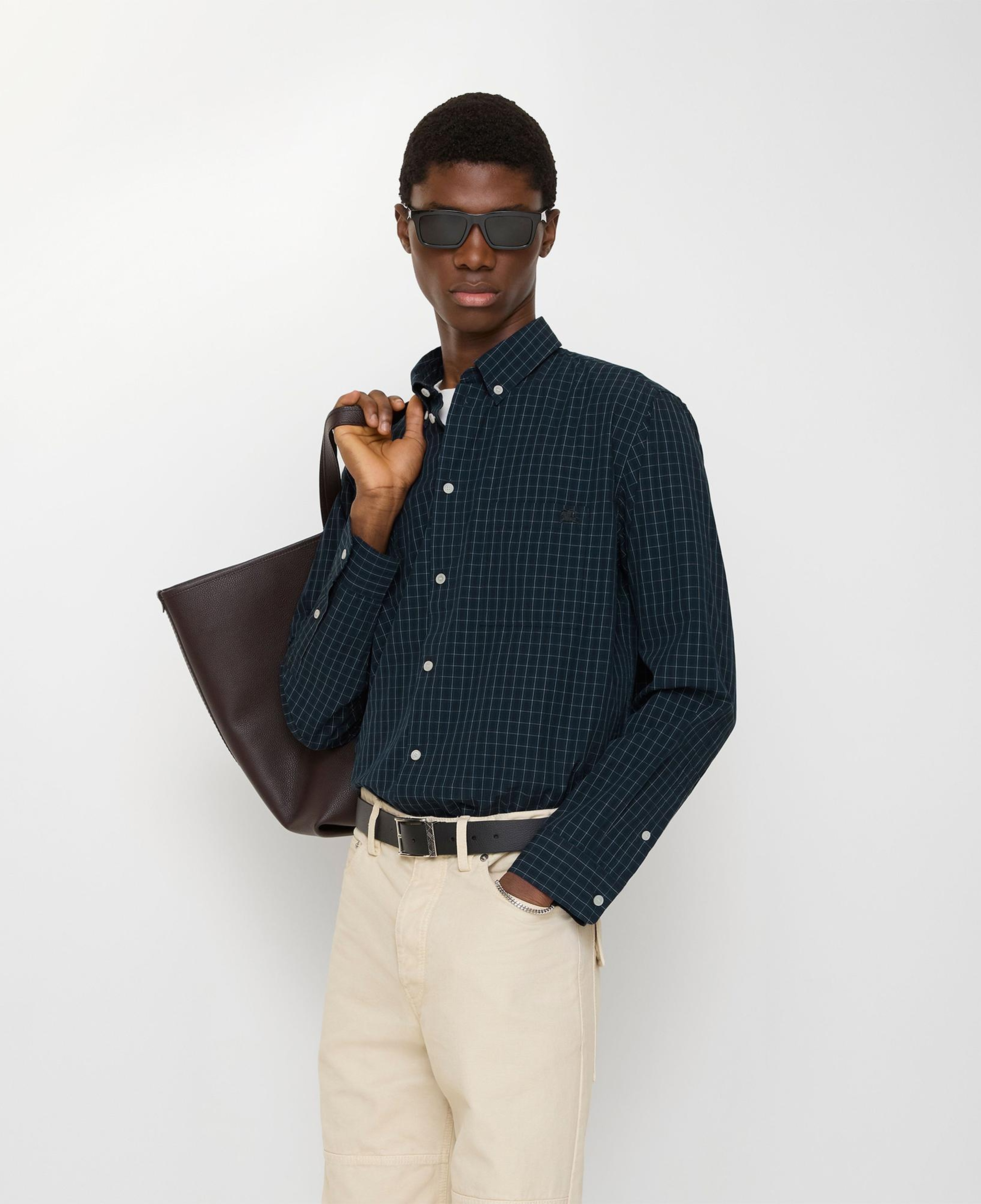 Burberry Check Cotton Erkek Mavi Gömlek