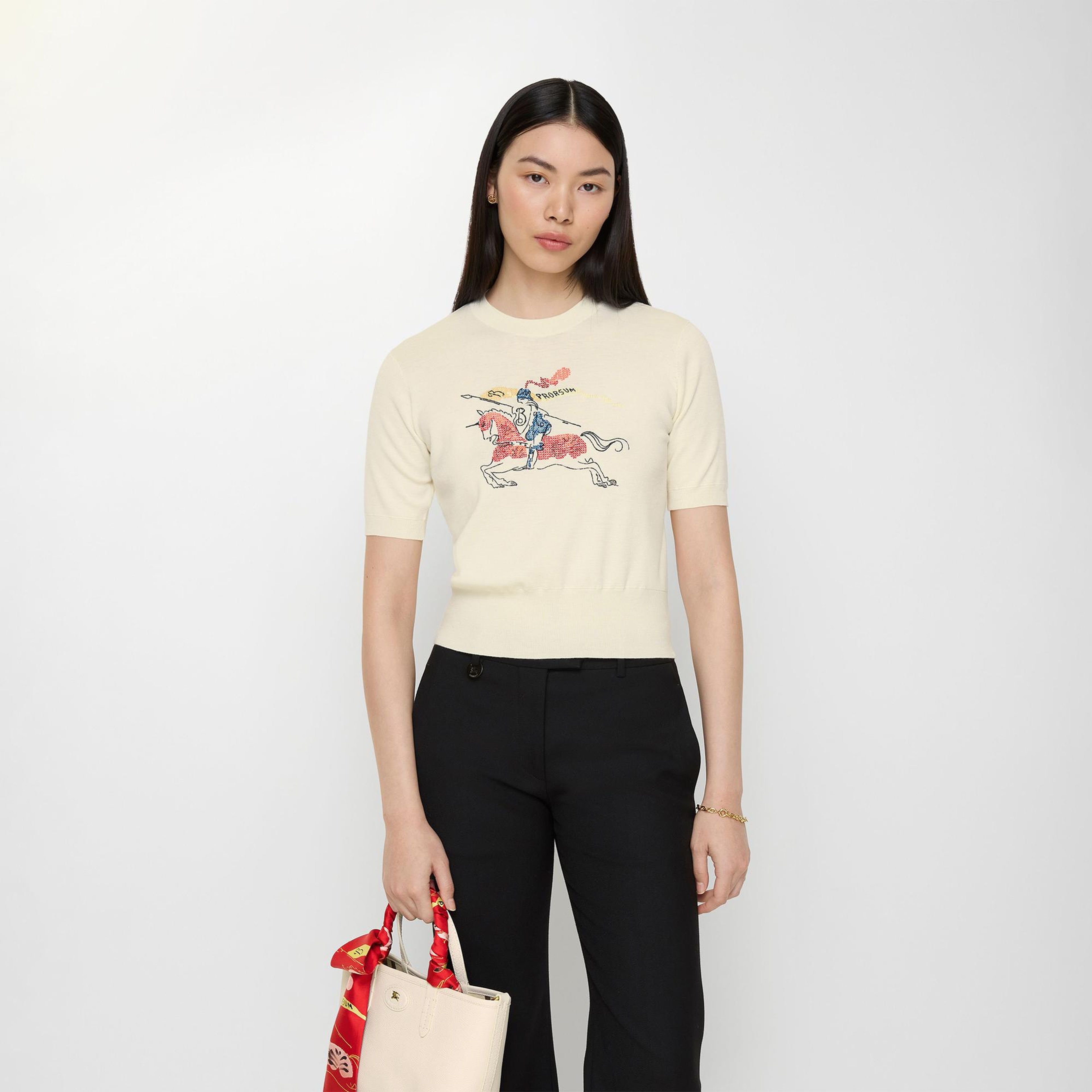 Burberry Cross Stitch Ekd Wool Kadın Beyaz Trıko