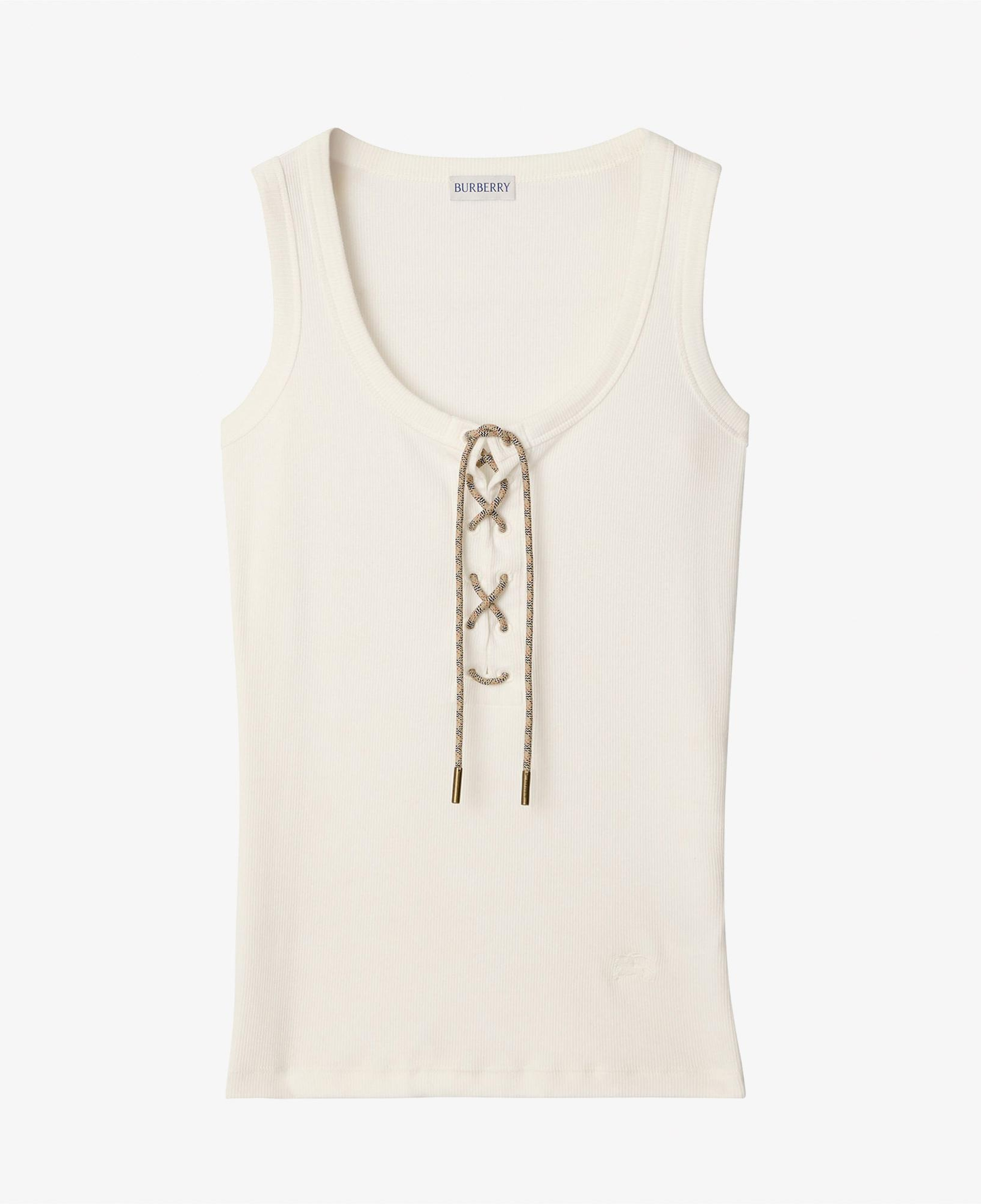 Burberry Check Trim Cotton Blend Tank Kadın Beyaz T-Shirt