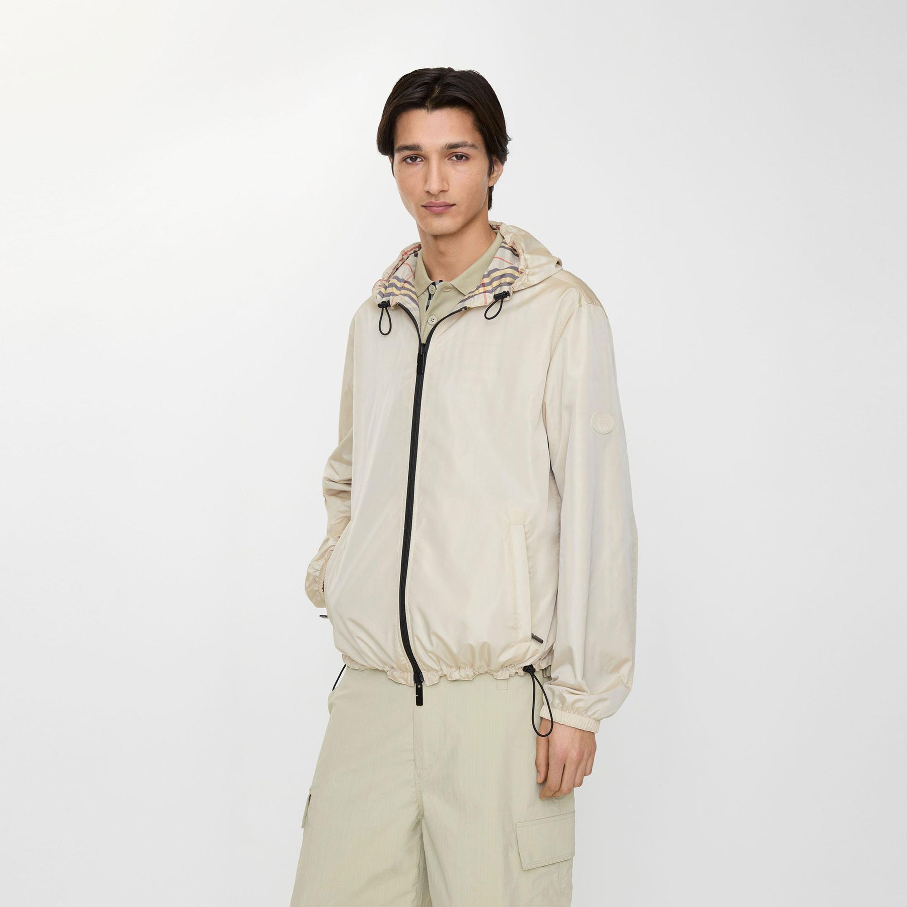 Burberry Reversible Check Hooded Erkek Bej Mont