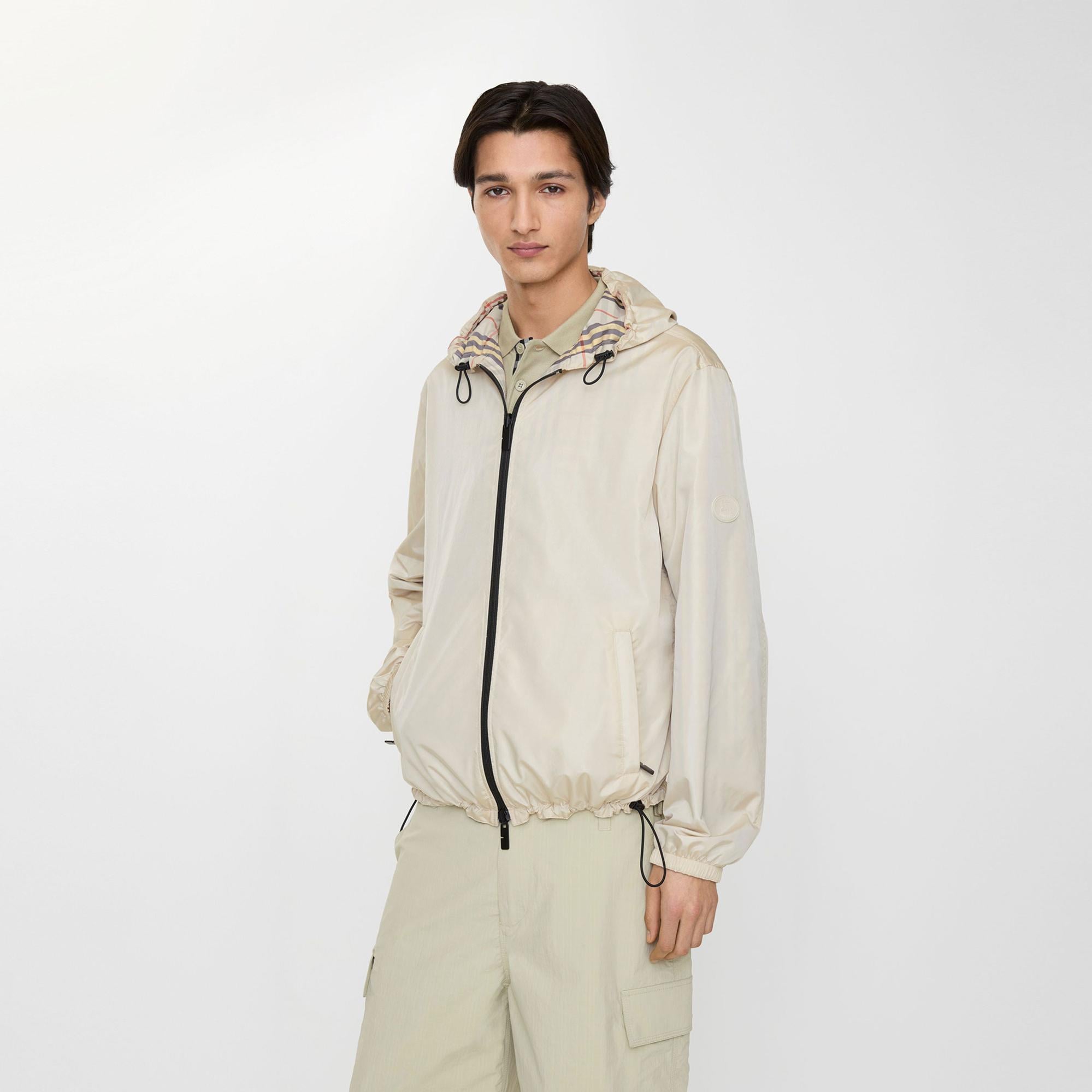 Burberry Reversible Check Hooded Erkek Bej Mont