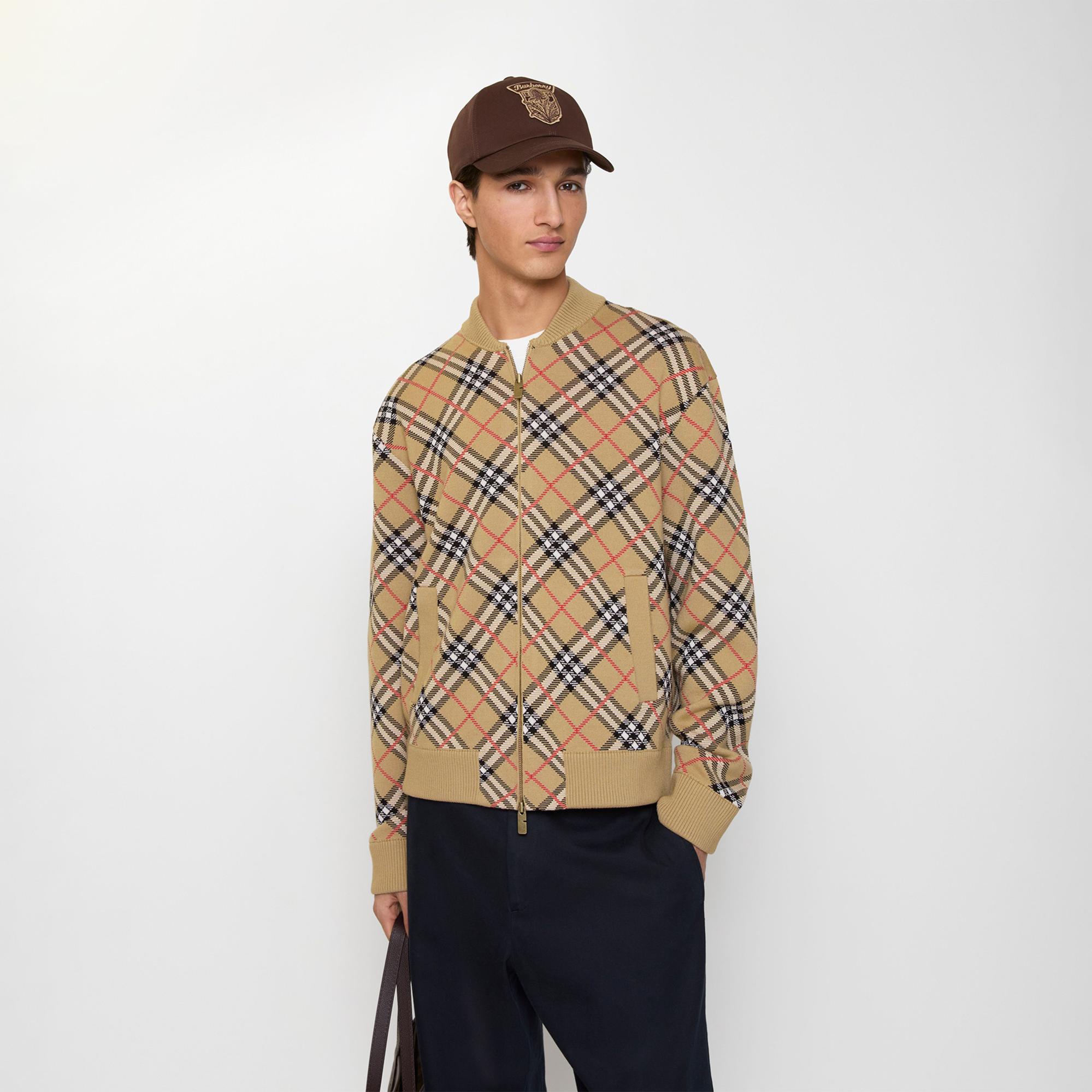 Burberry Check Cotton Wool Bomber Erkek Bej Hırka