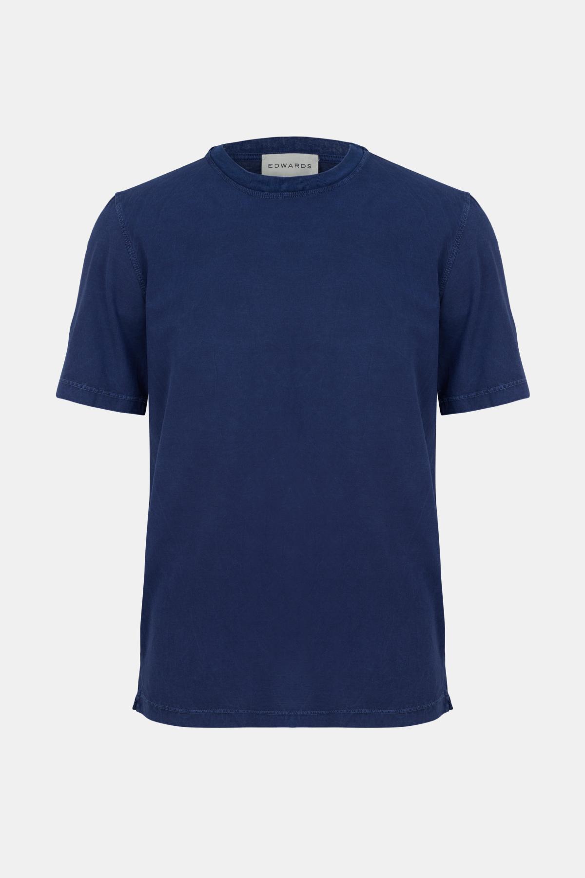 Erkek Mavi Bisiklet Yaka T-Shirt