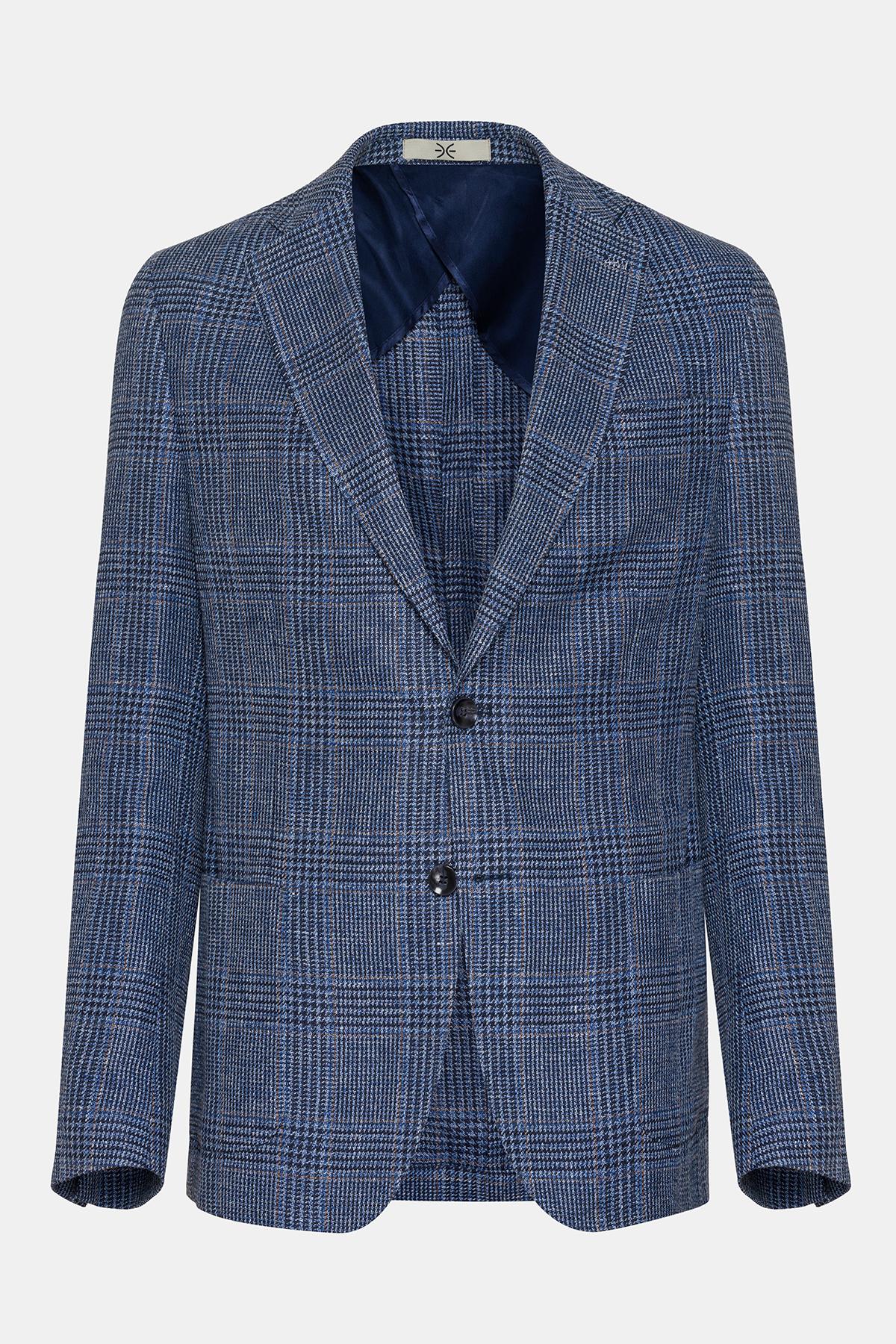 Erkek Lacivert Vitale Barberis Keten İpek Karışımlı Casual Ceket