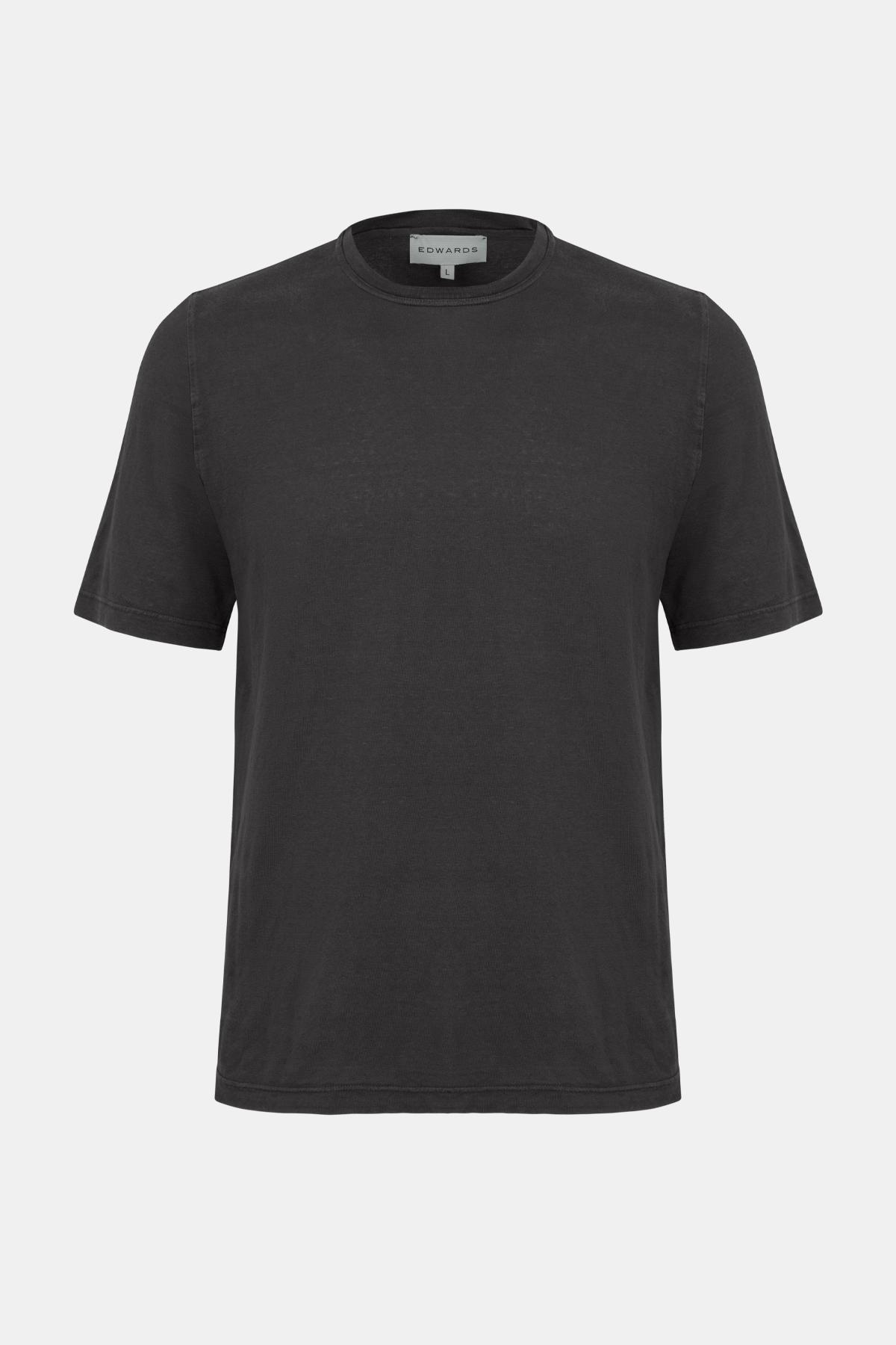 Erkek Yeşil Bisiklet Yaka Keten T-Shirt