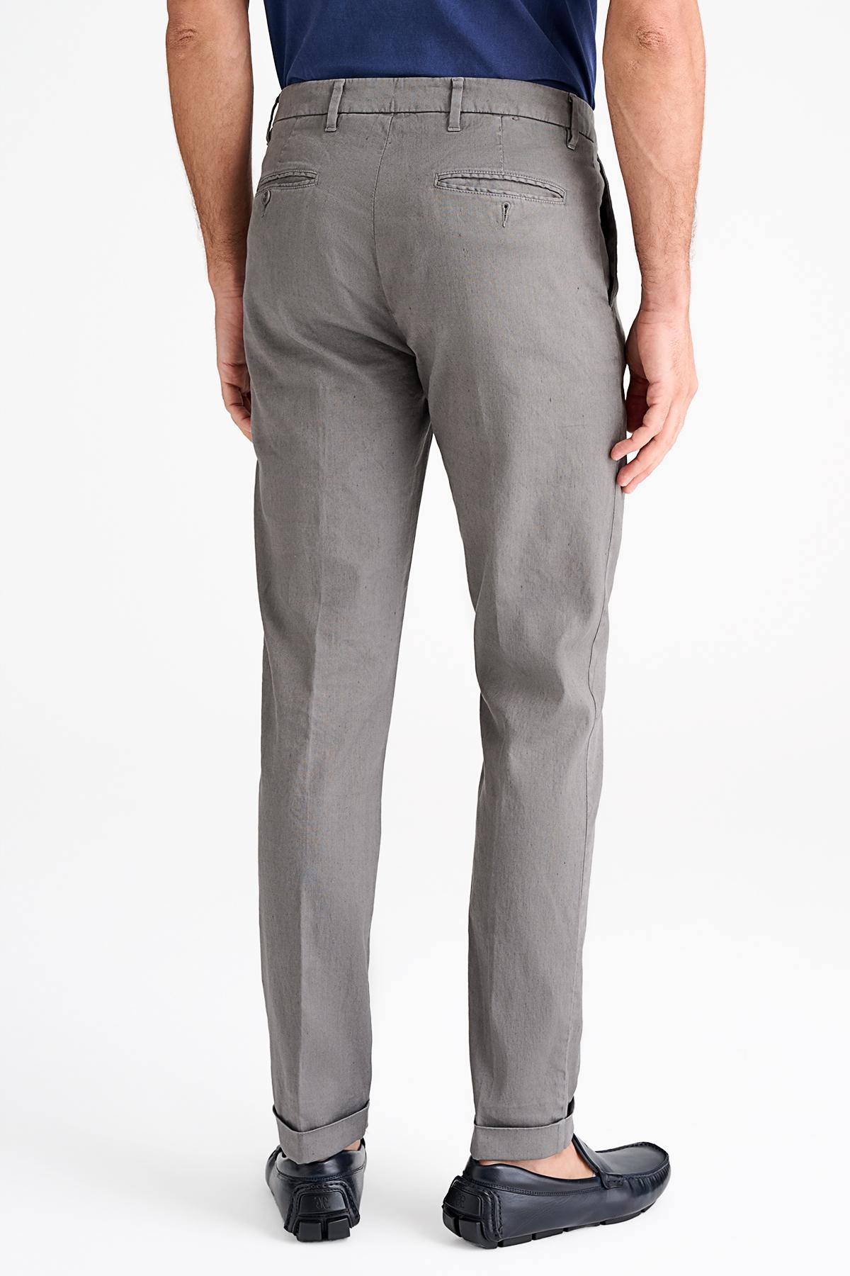 Erkek Gri Keten Chino Pantolon