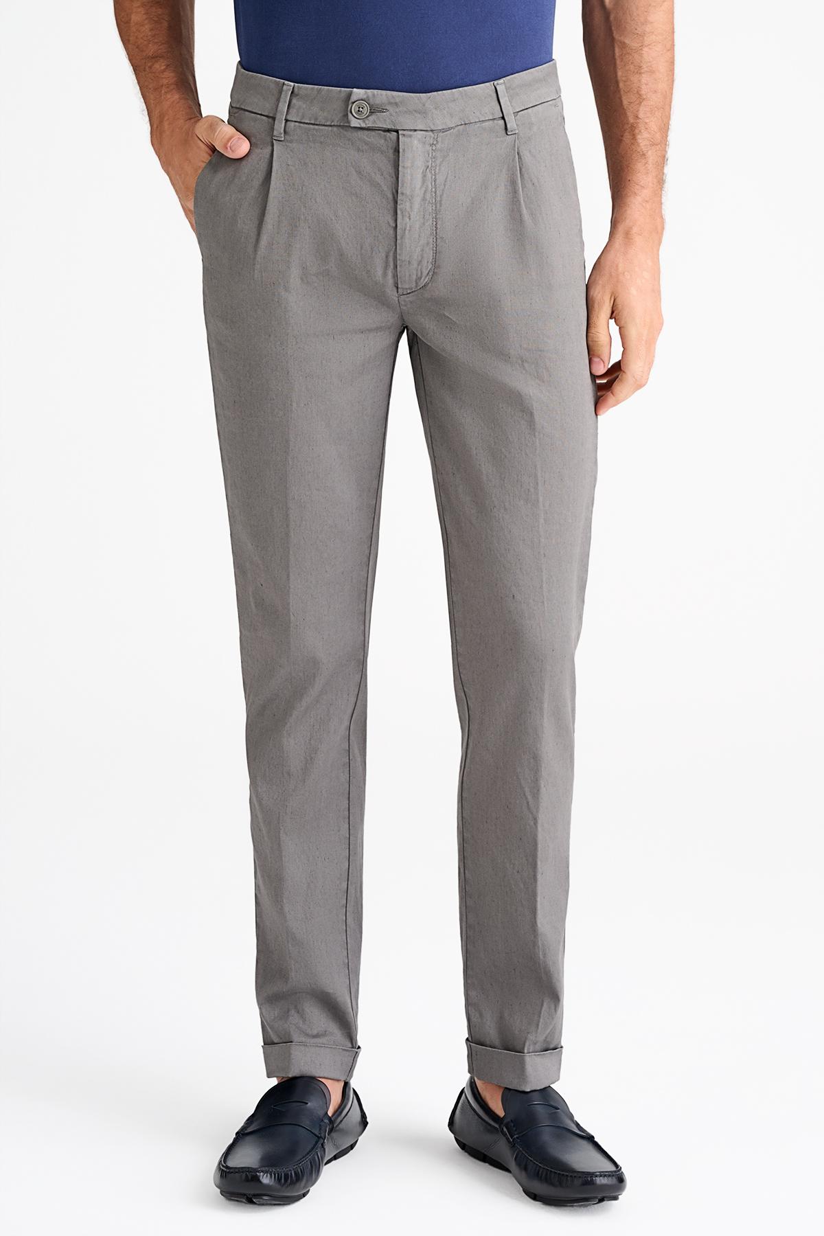 Erkek Gri Keten Chino Pantolon