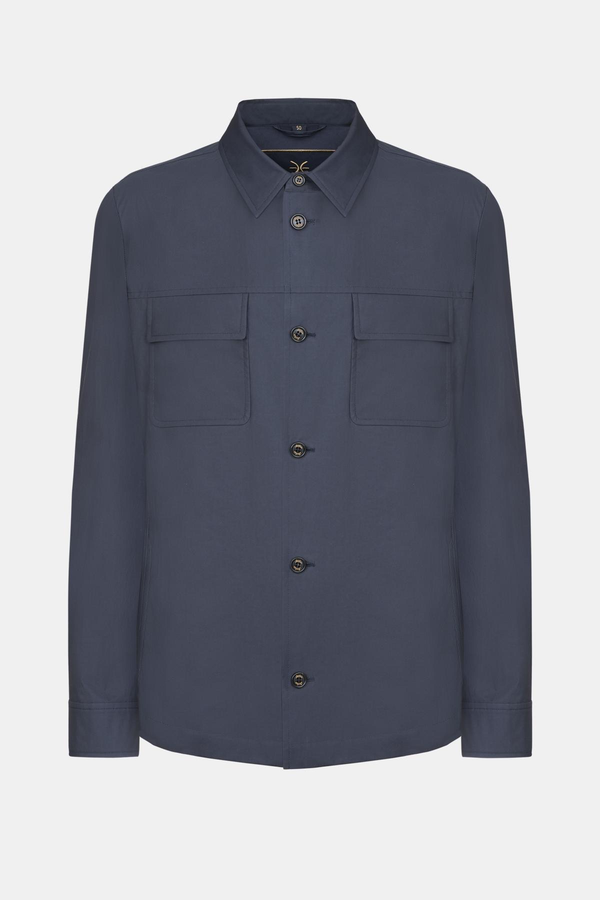 Erkek Lacivert Paraşüt Kumaşlı Gömlek Ceket