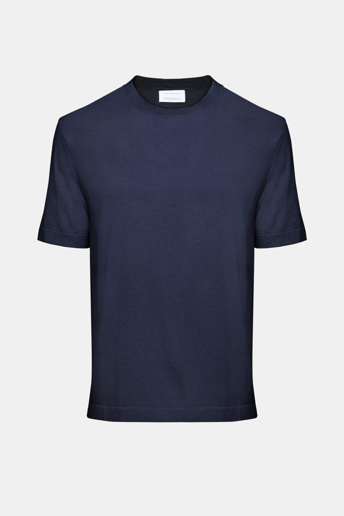 Erkek Lacivert Pamuk İpek Karışımlı Kısa Kollu Kazak