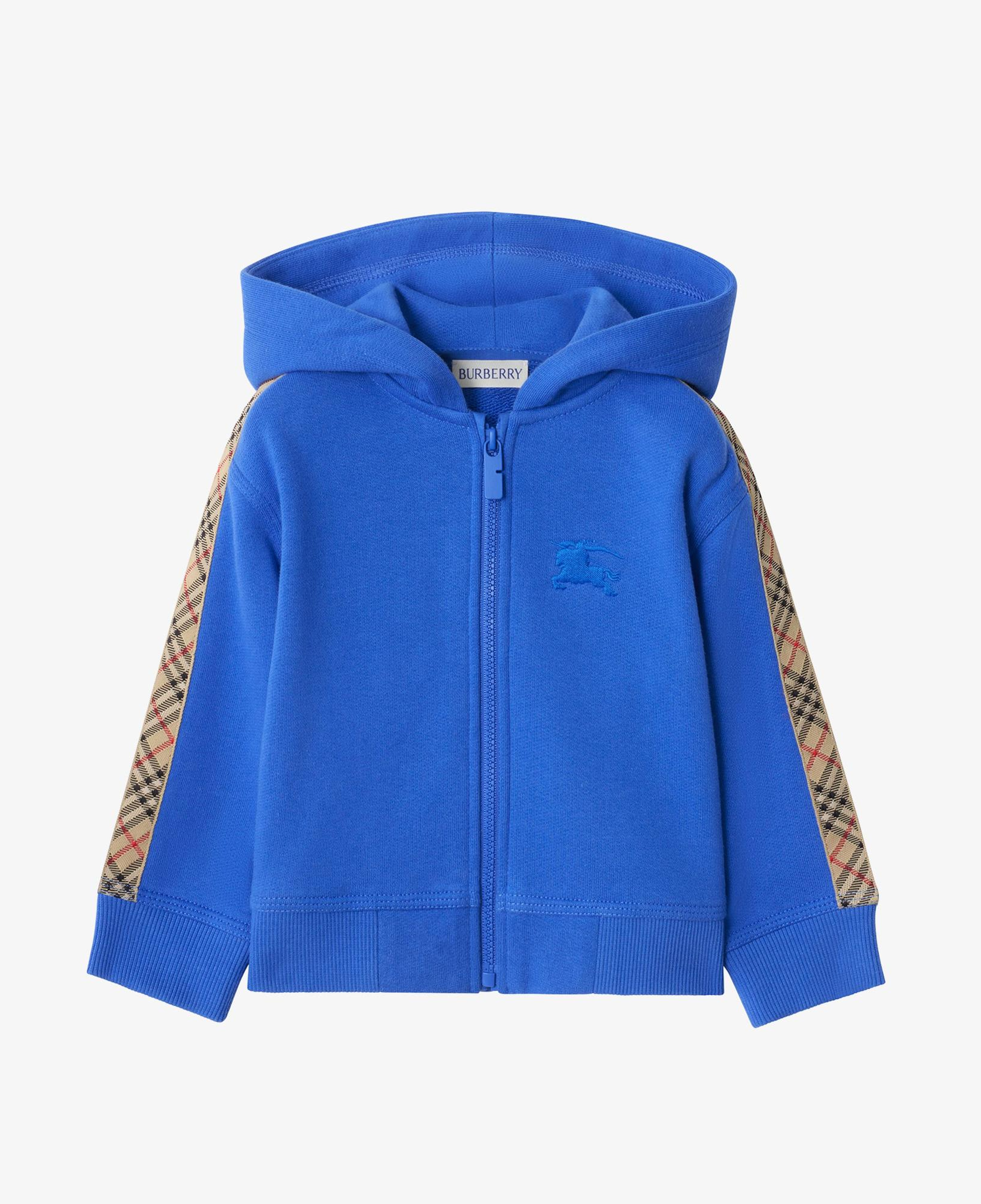 Burberry Check Trim Cotton Zip Çocuk Mavi Hoodie