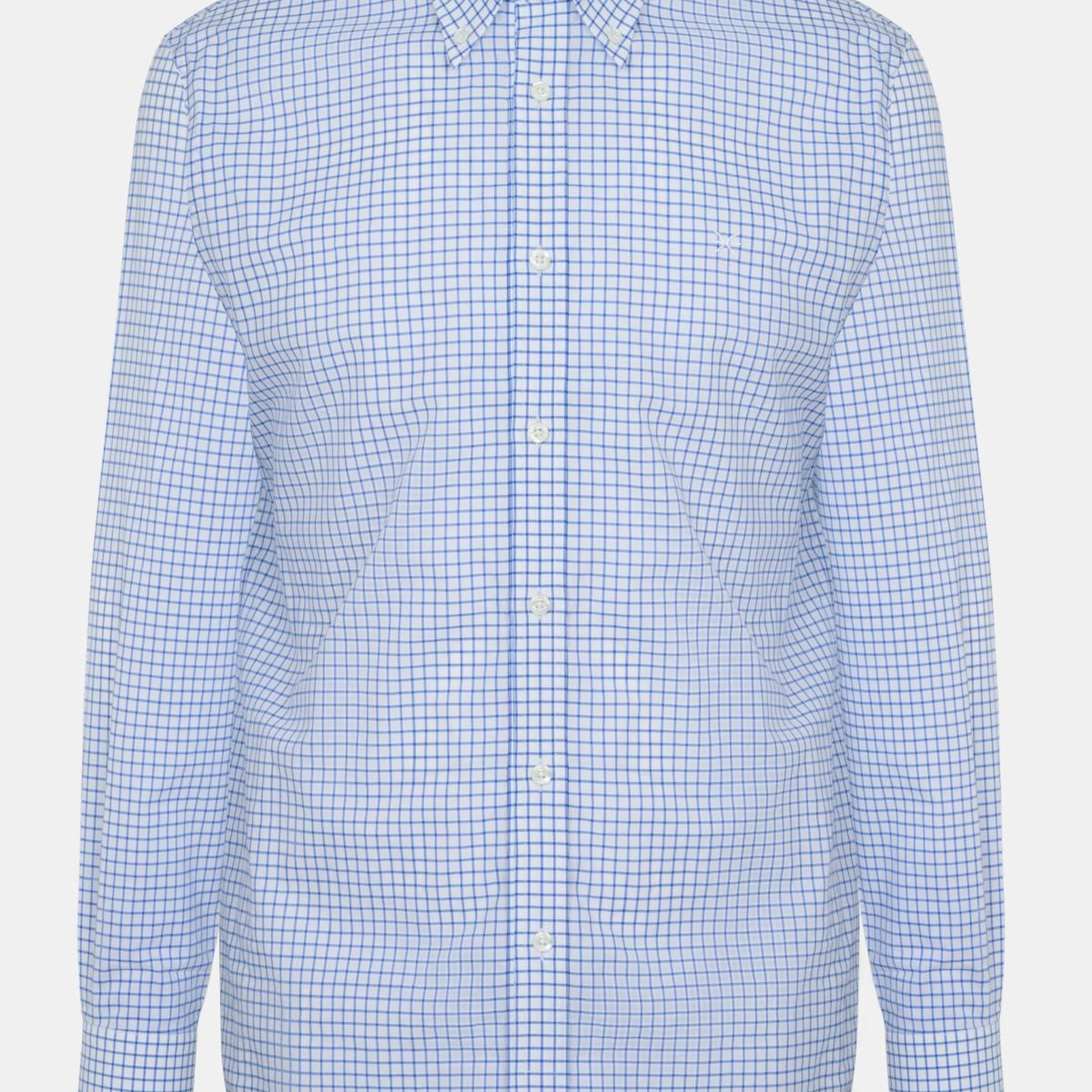 Erkek Mavi Cooper Fit Düğmeli Yaka Pötikare Desenli Spor Gömlek