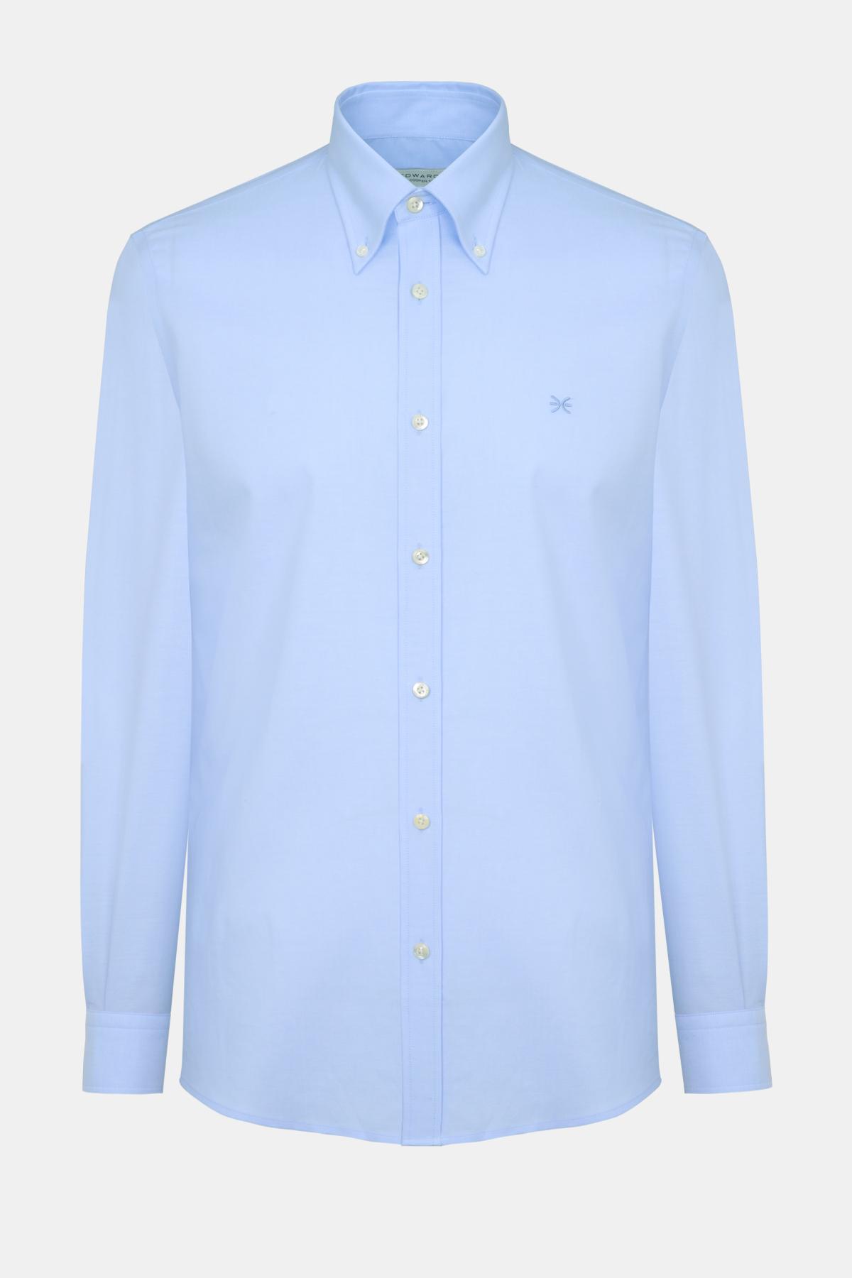 Erkek Mavi Cooper Fit Düğmeli Yaka Spor Gömlek