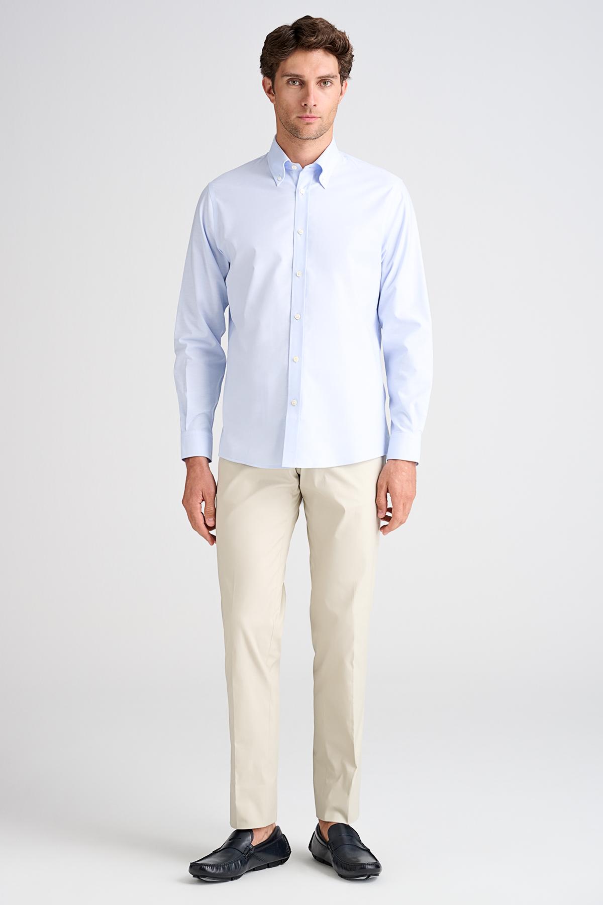 Erkek Mavi Cooper Fit Düğmeli Yaka Spor Gömlek