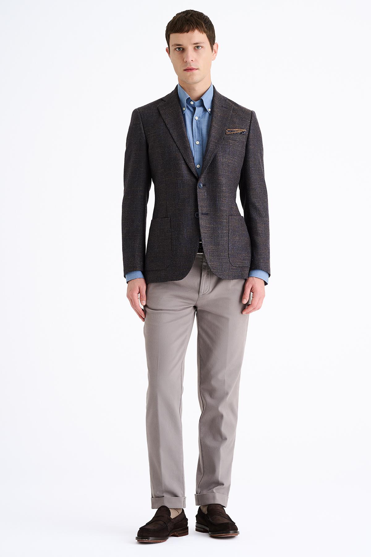 Erkek Kahverengi Yün İpek Kaşmir Karışımlı Delfino Spor Ceket