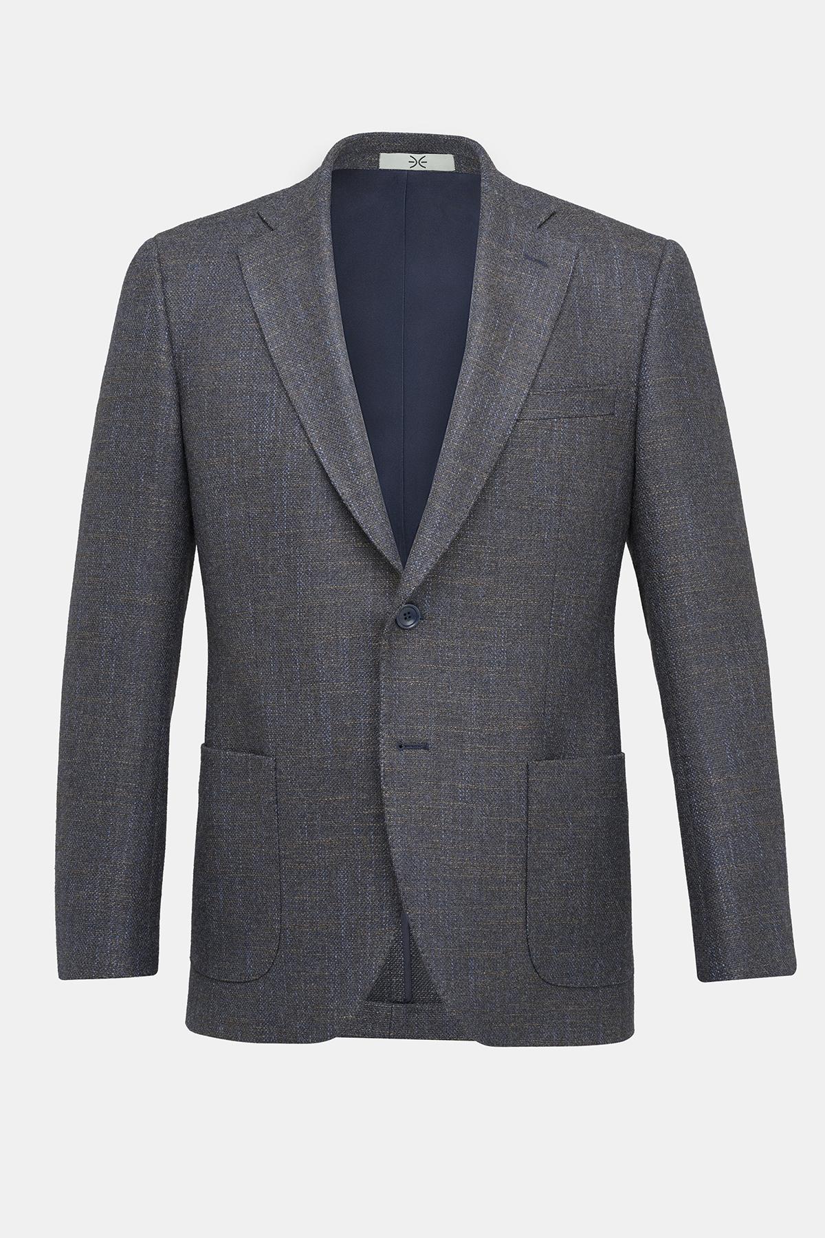 Erkek Kahverengi Yün İpek Kaşmir Karışımlı Delfino Spor Ceket