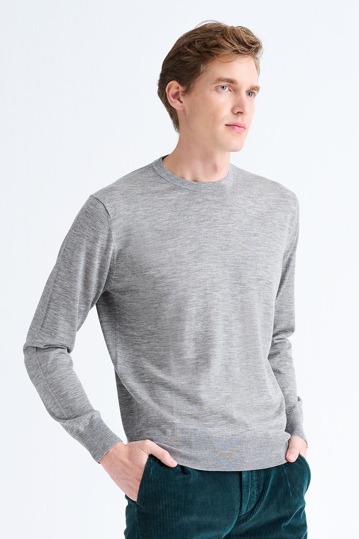 Erkek Gri Bisiklet Yaka Yün Kazak