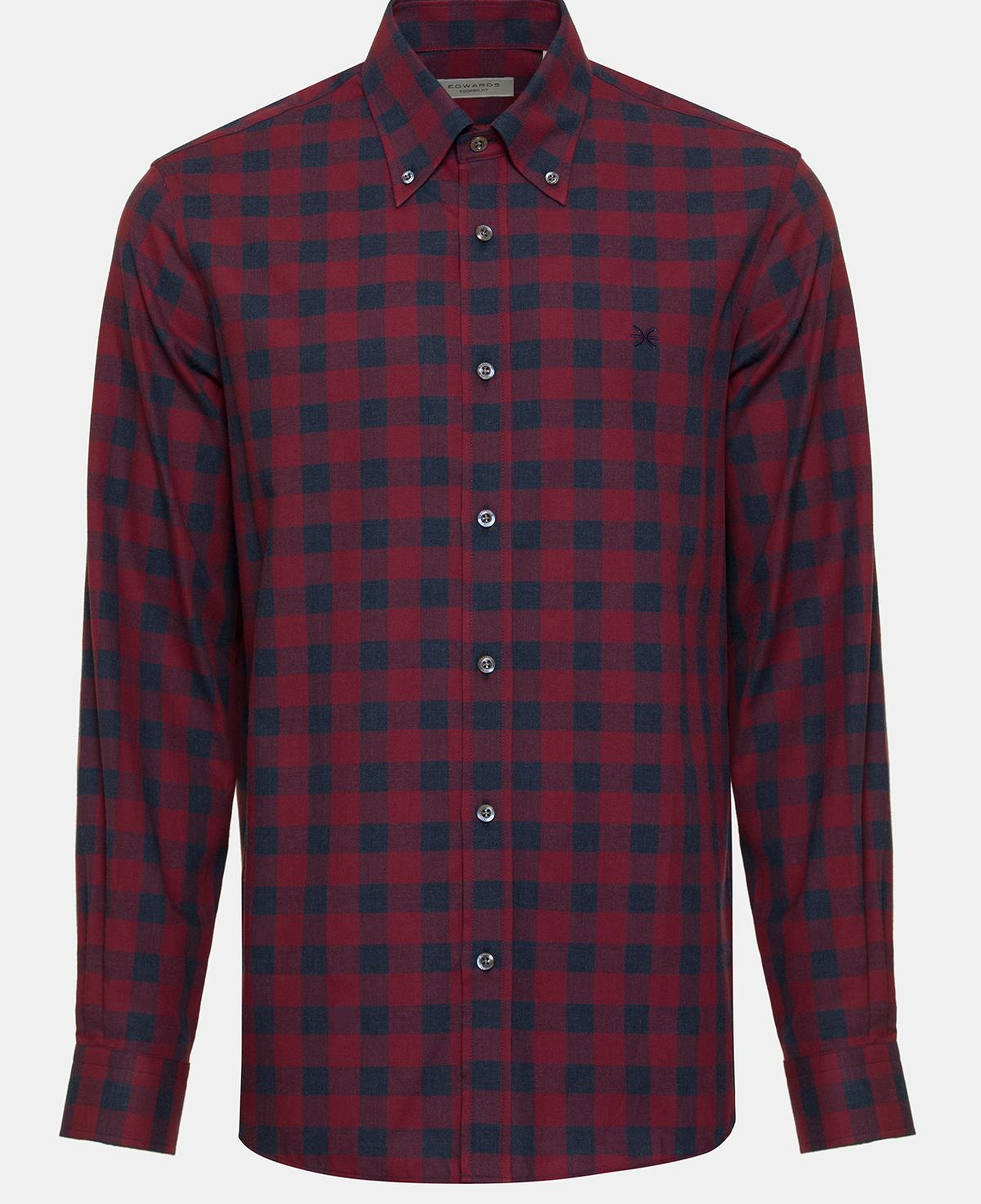Erkek Kırmızı Cooper Fit Düğmeli Yaka Ekoseli Spor Gömlek