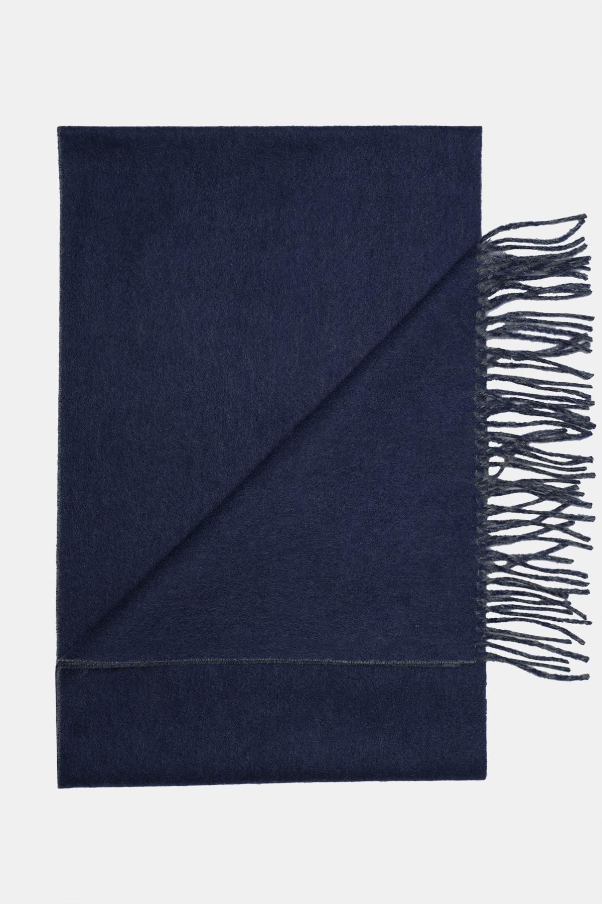 Erkek Lacivert Kaşmir Çift Taraflı Kaşkol