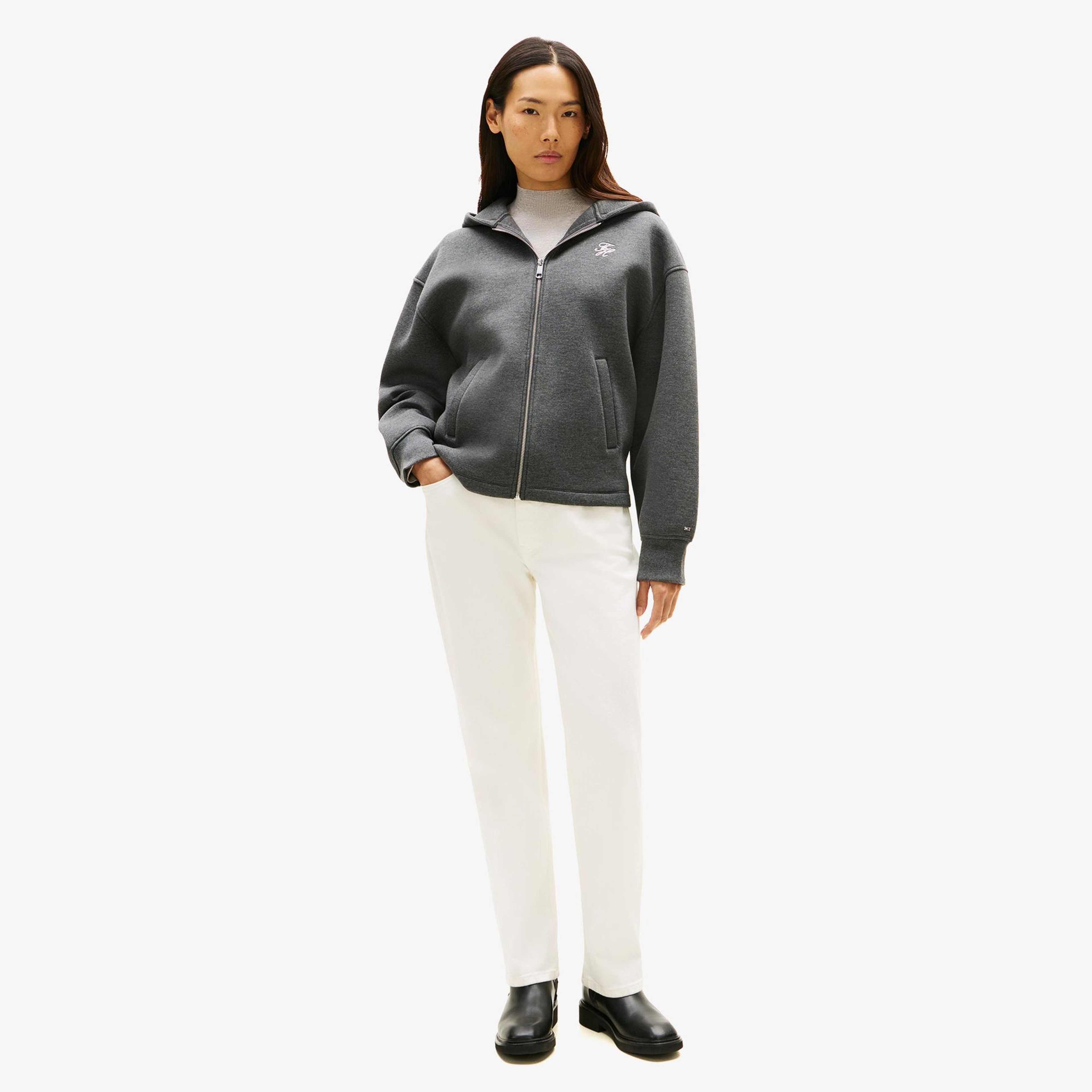 Tommy Hilfiger Script İnterlock Kadın Gri Hoodie