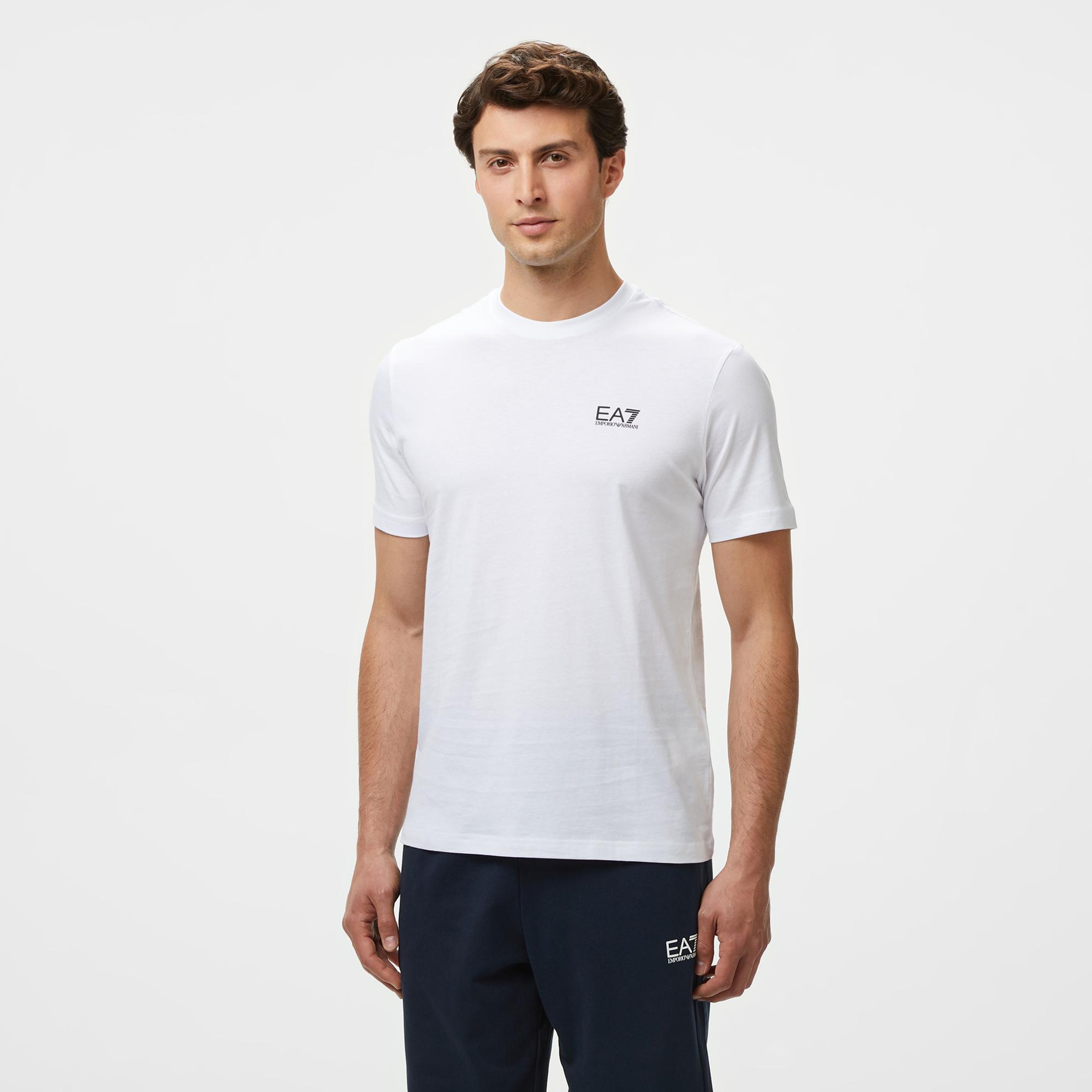 EA7 Erkek Beyaz Bisiklet Yaka T-Shirt