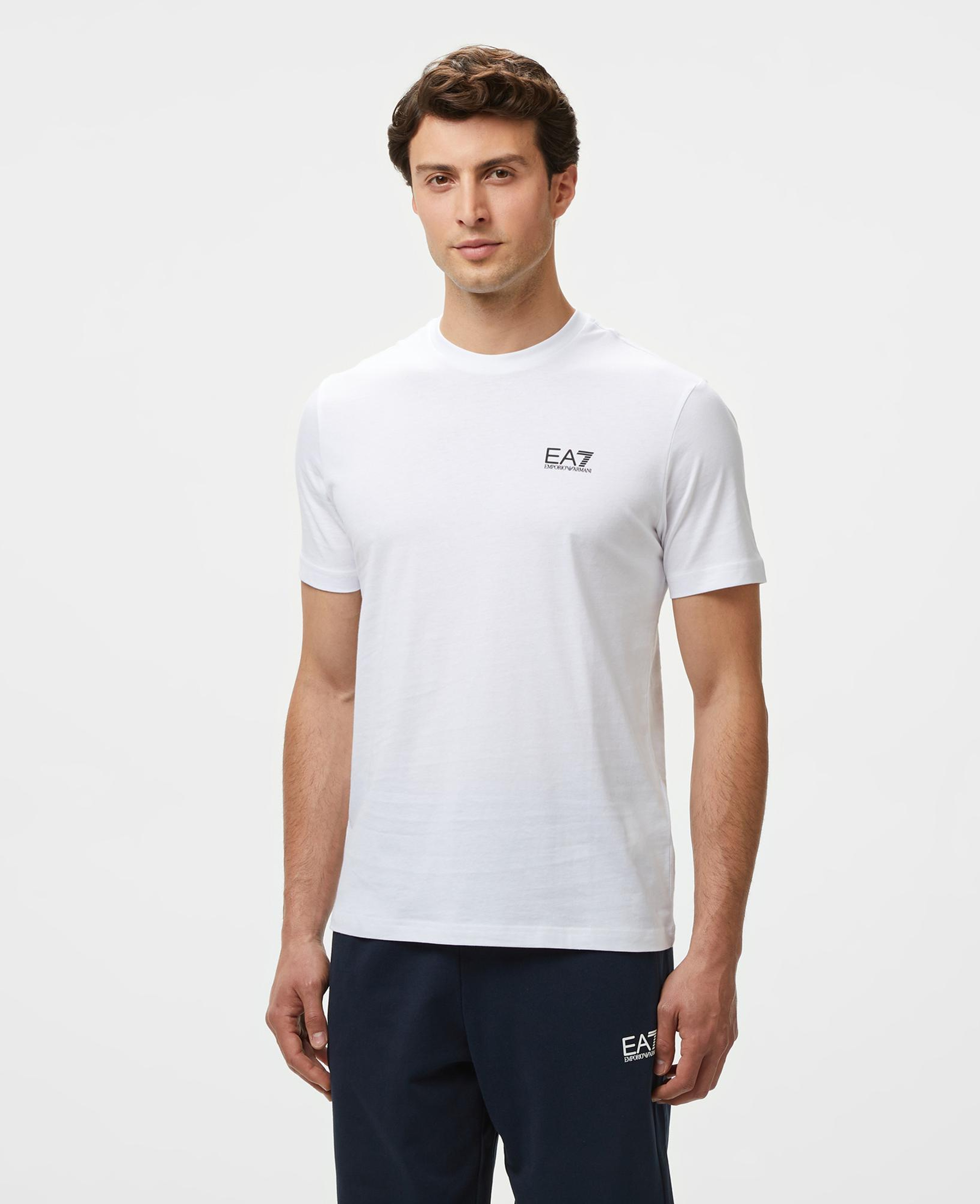 EA7 Erkek Beyaz Bisiklet Yaka T-Shirt