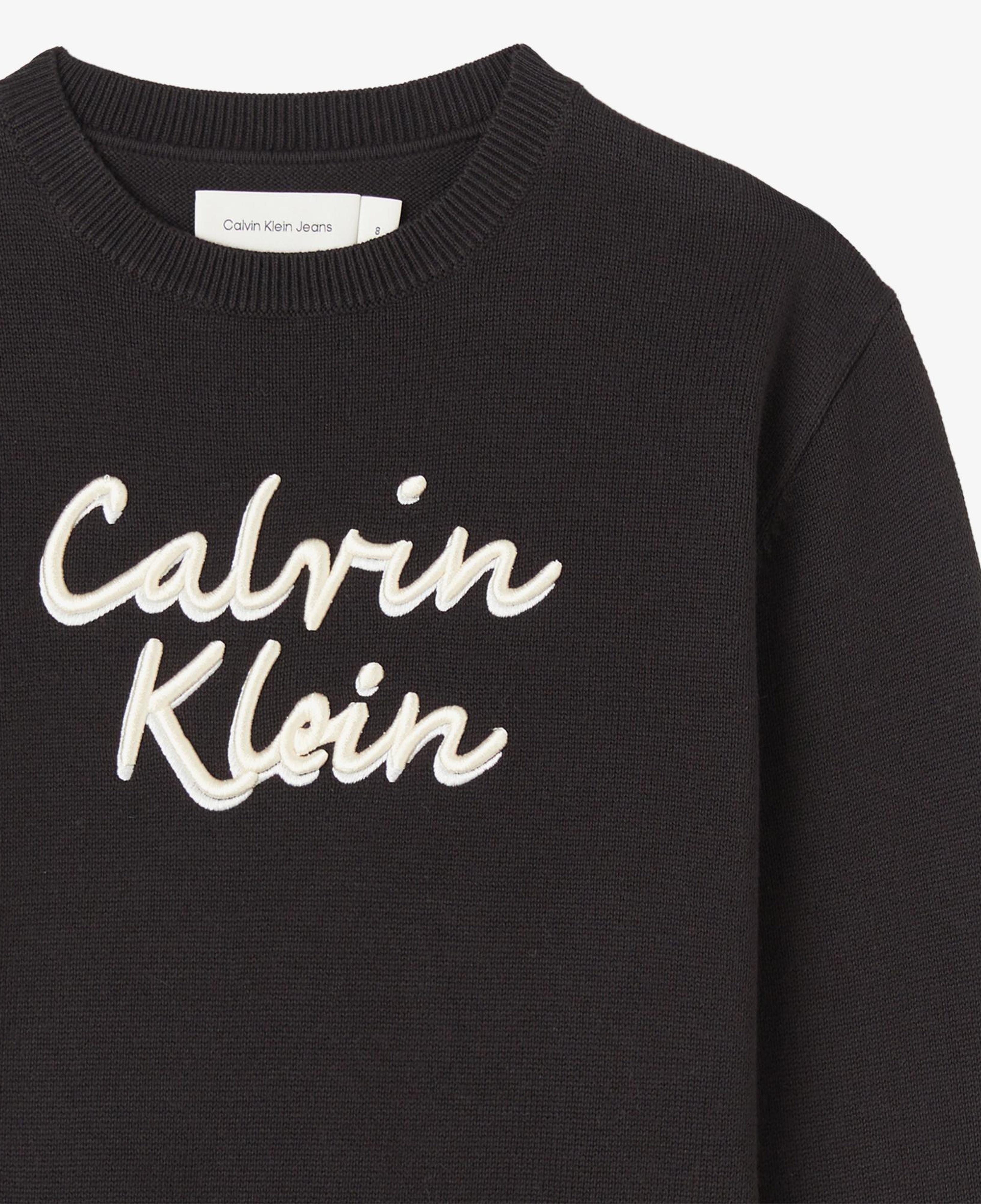 Calvin Klein Logo Metallic Intersia Çocuk Siyah Triko